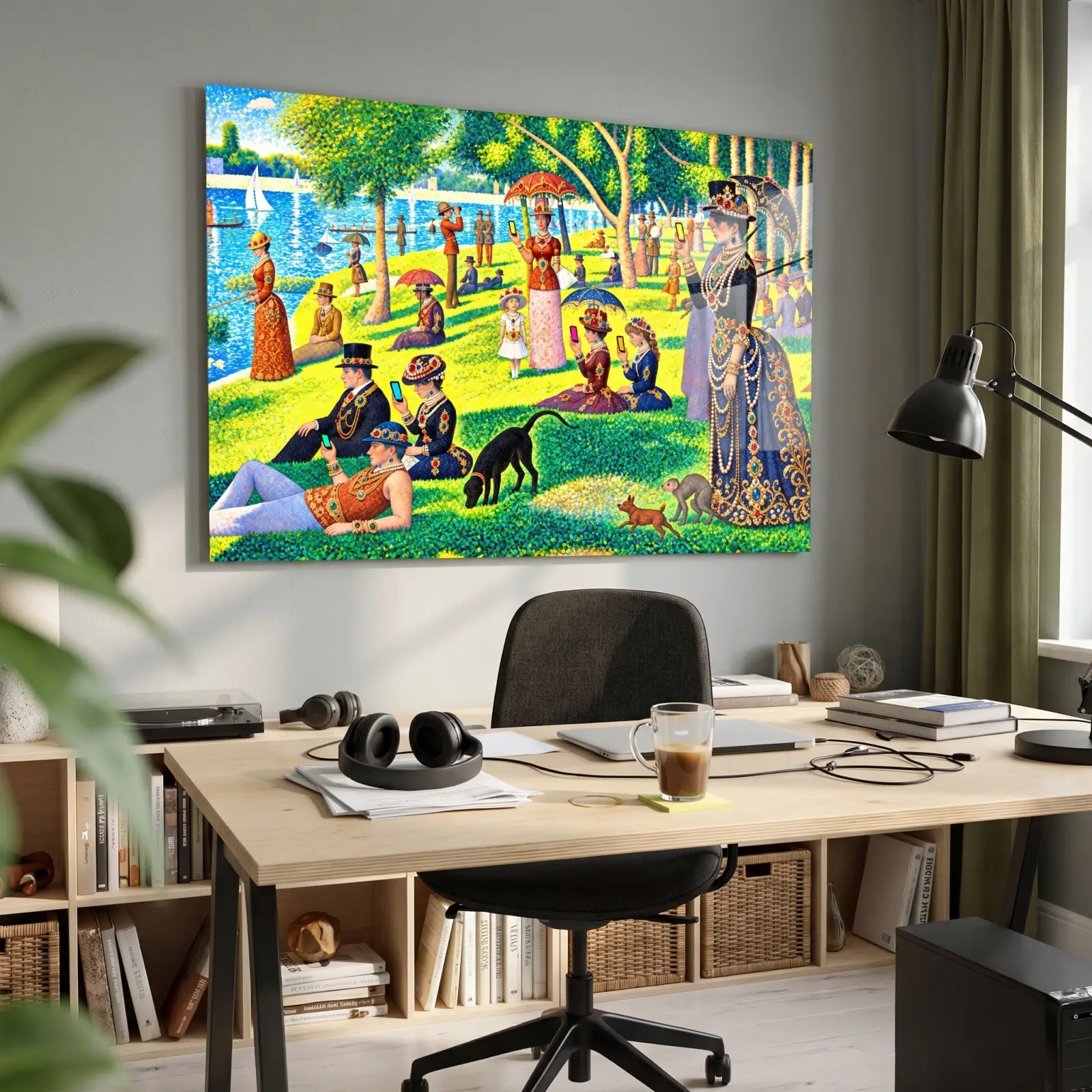 Pointillist Park Picnic Scene Satire | Glass Wall Art — 2