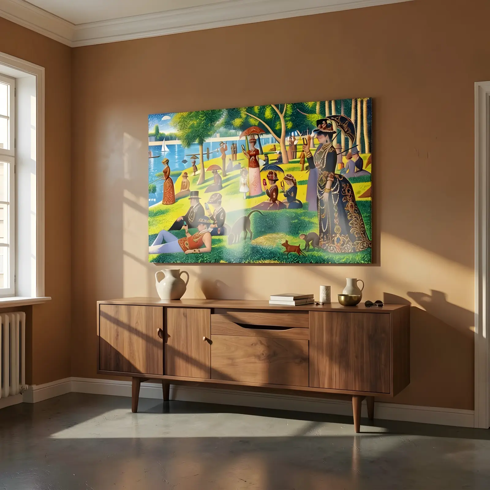 Pointillist Park Picnic Scene Satire | Glass Wall Art — 4