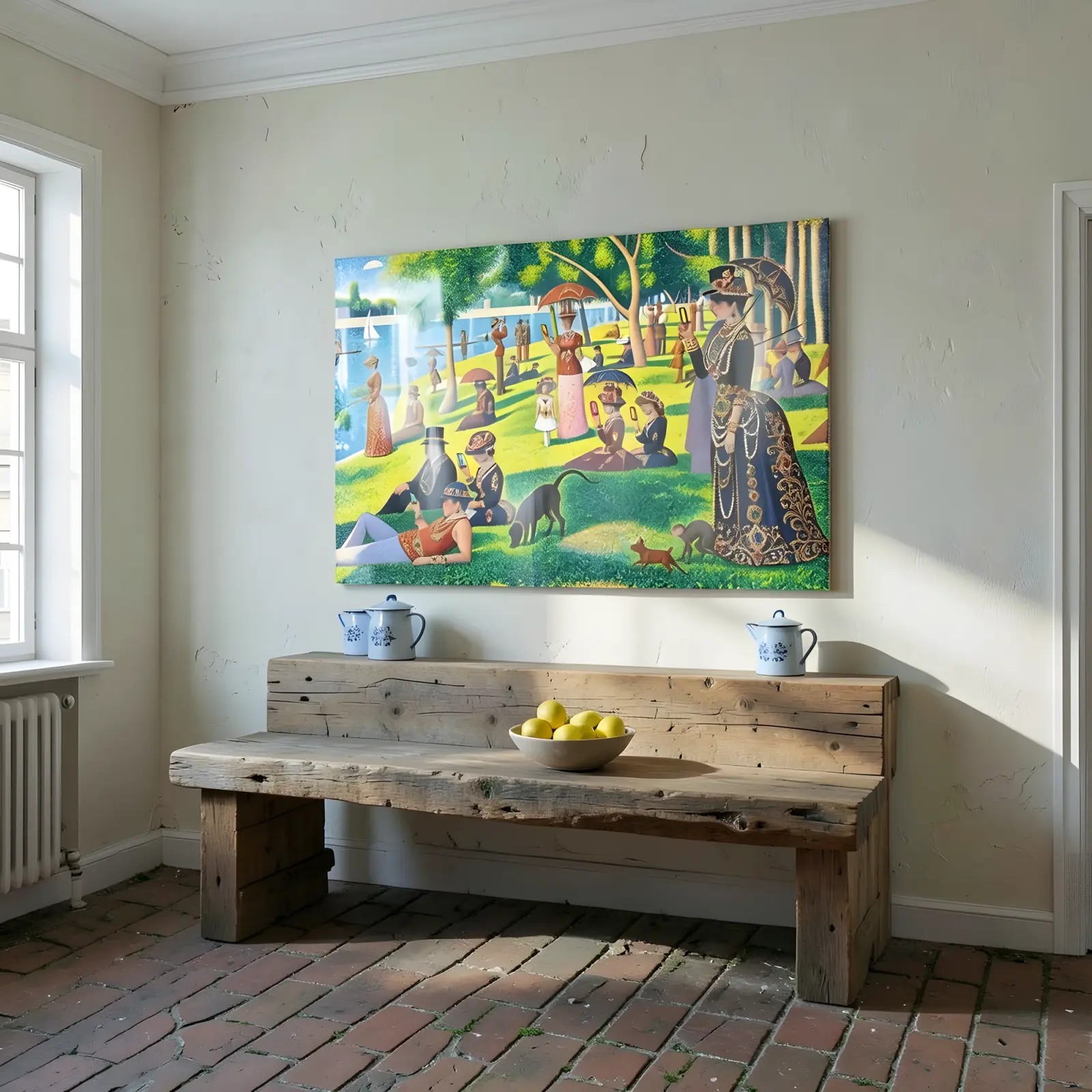 Pointillist Park Picnic Scene Satire | Glass Wall Art — 5
