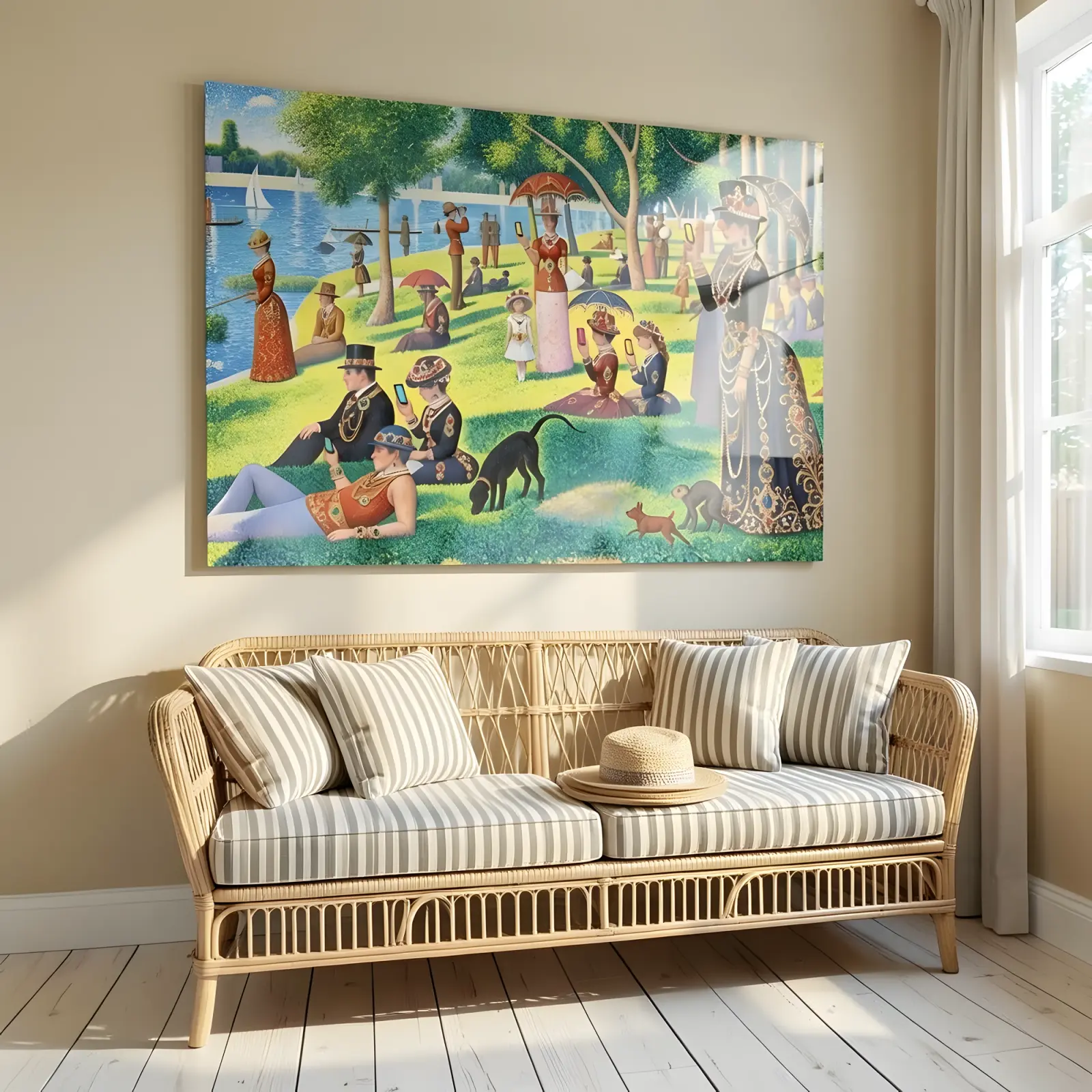 Pointillist Park Picnic Scene Satire | Glass Wall Art — 7
