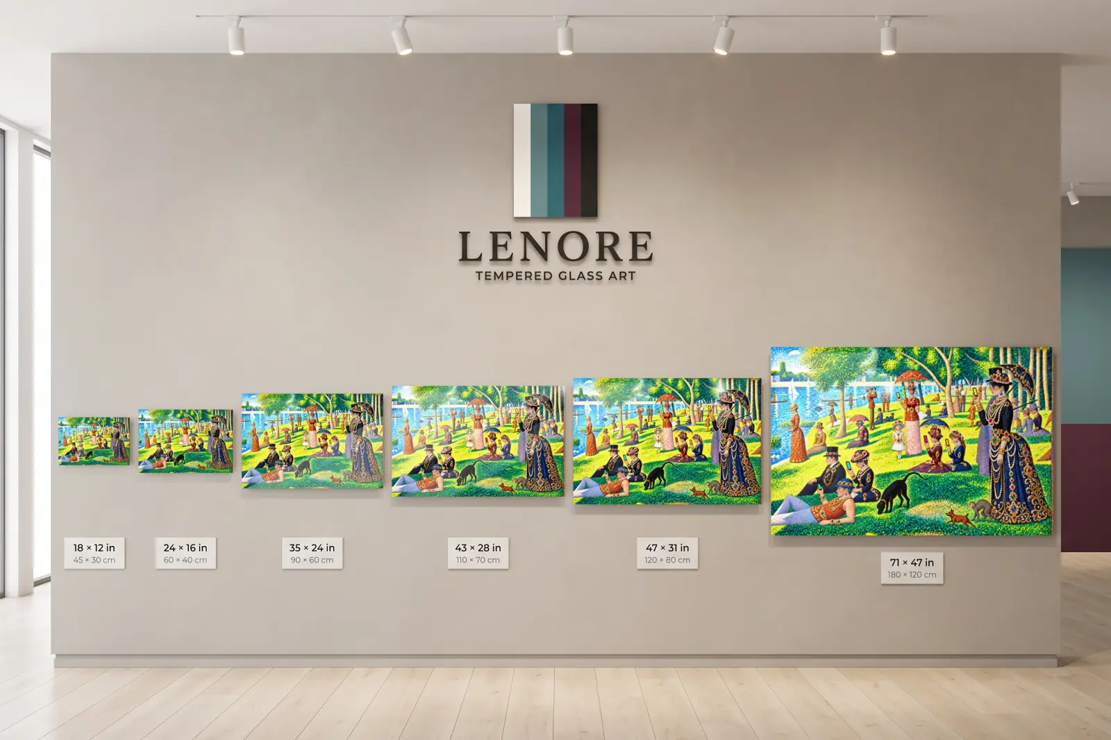 Pointillist Park Picnic Scene Satire | Glass Wall Art — 8