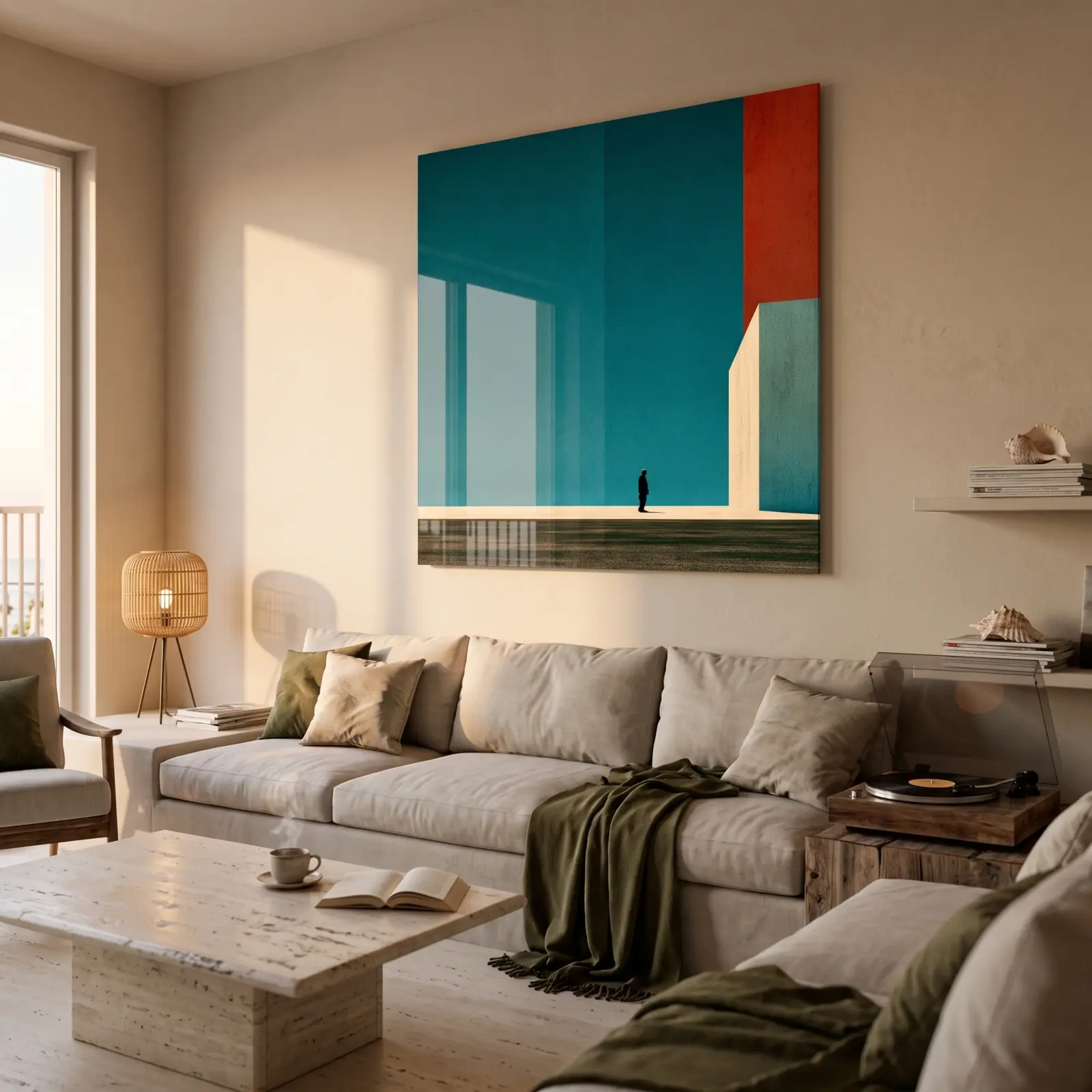 Minimalist Teal Architecture Solitary Figure | Glass Wall Art — 3