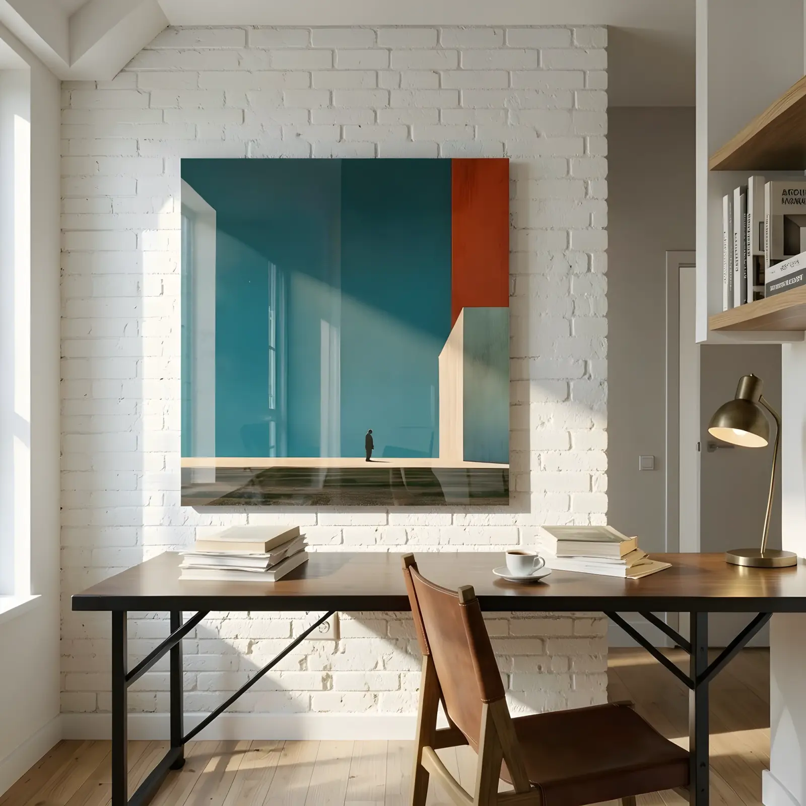 Minimalist Teal Architecture Solitary Figure | Glass Wall Art — 4