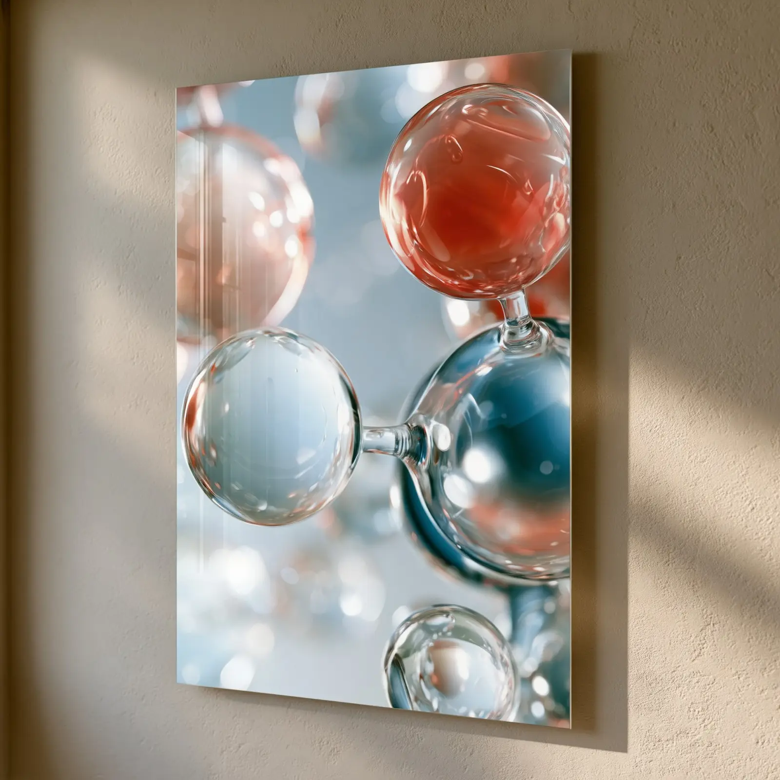 Glass Sphere Molecule Art Soft Coral Blue | Glass Wall Art