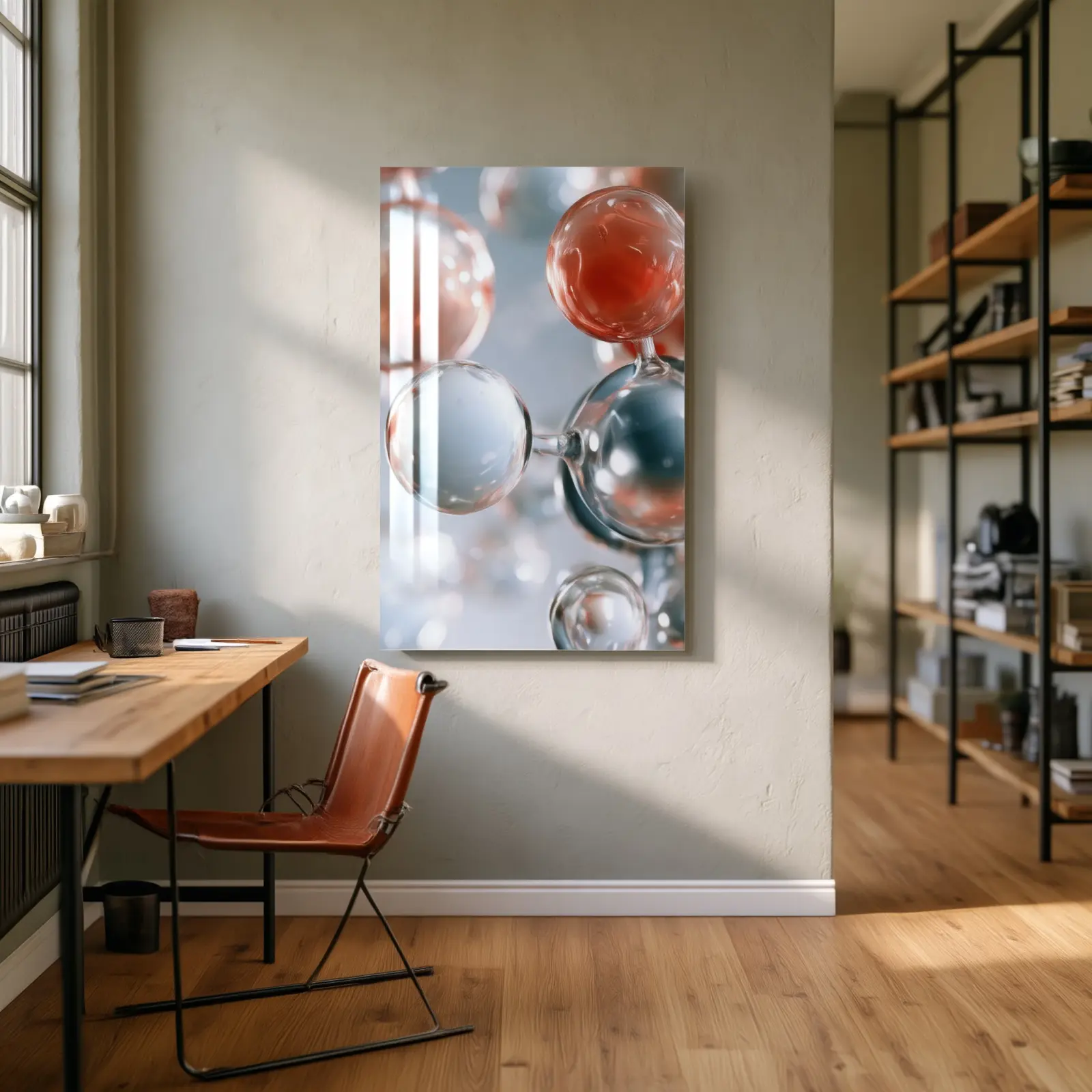 Glass Sphere Molecule Art Soft Coral Blue | Glass Wall Art — 2