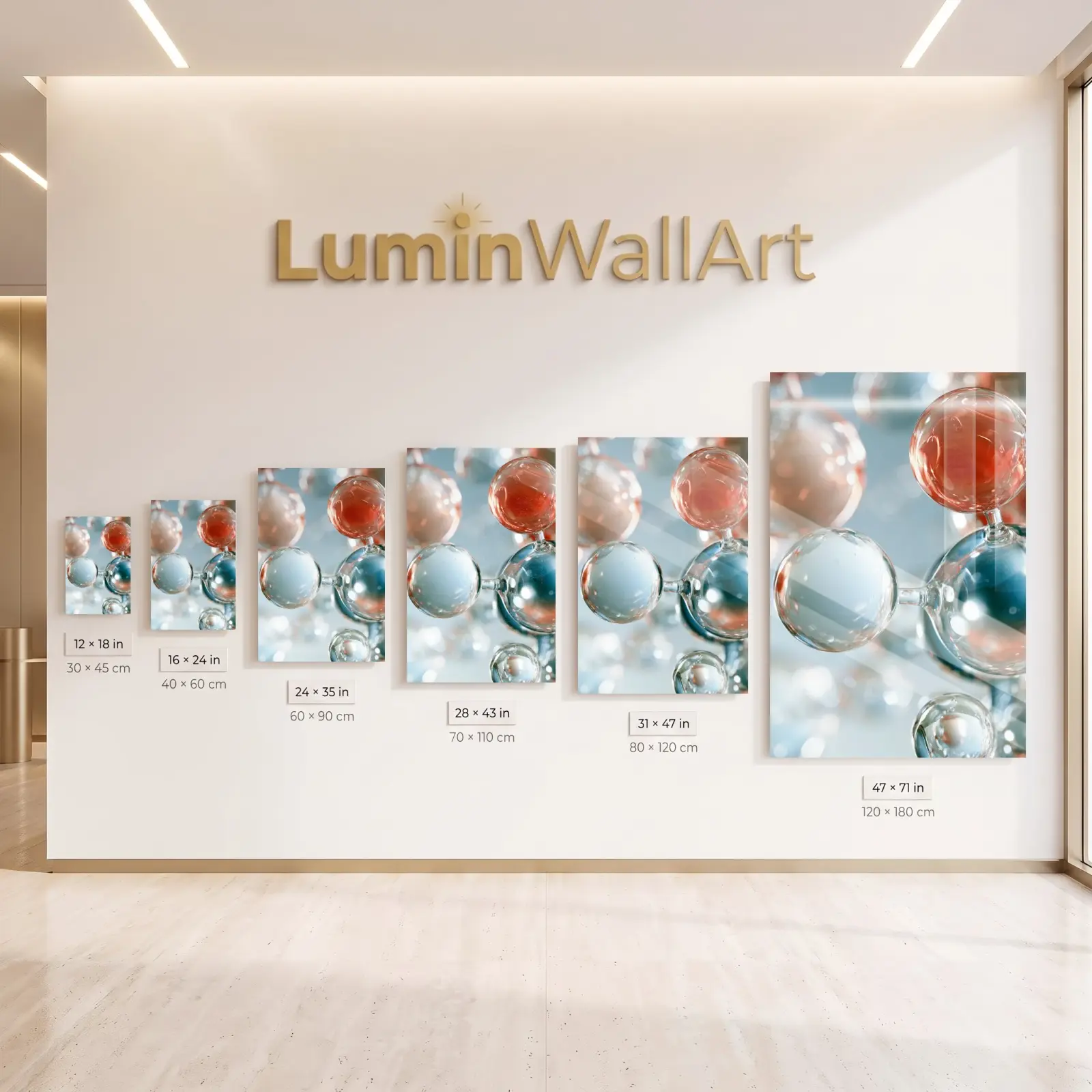Glass Sphere Molecule Art Soft Coral Blue | Glass Wall Art — 5