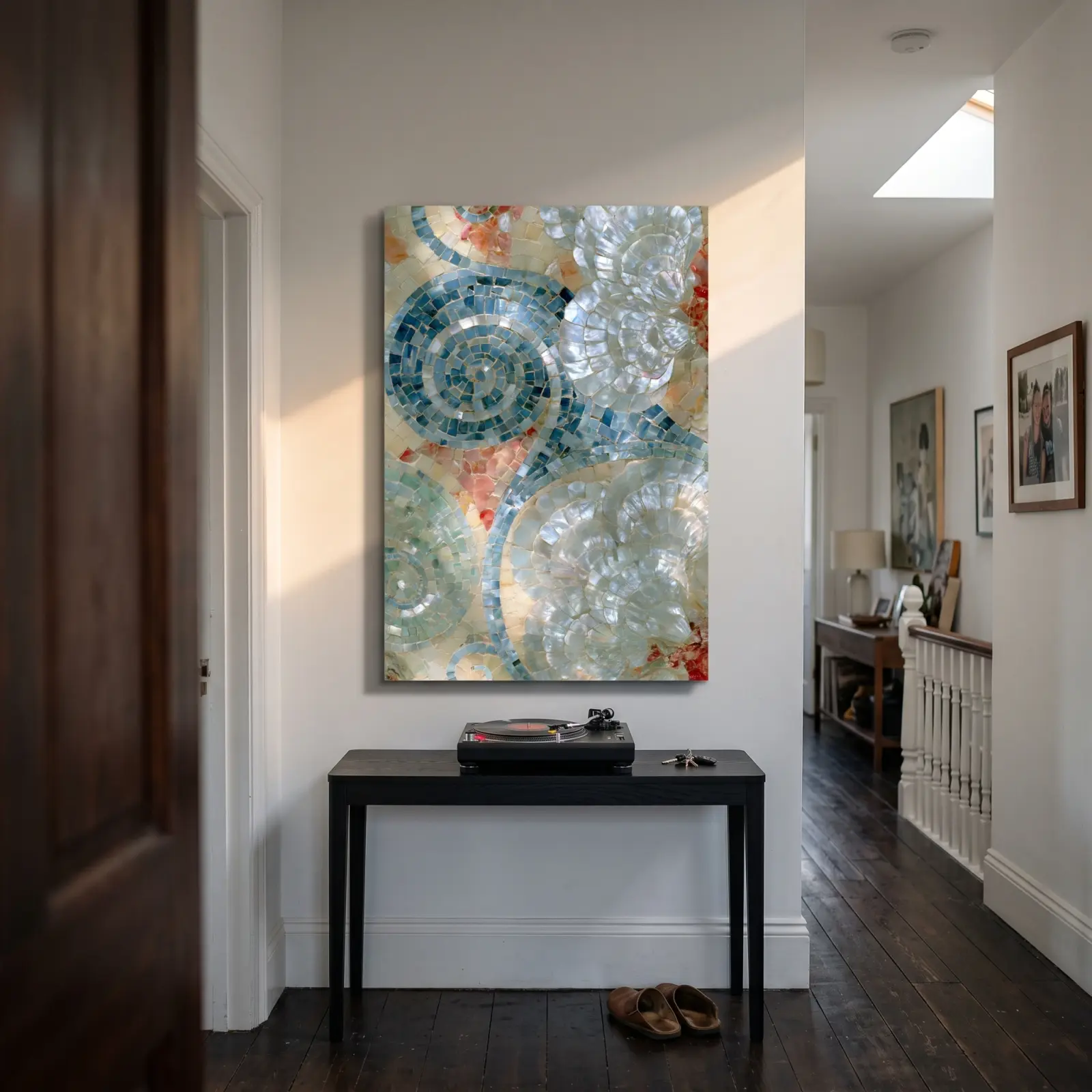 Mosaic Shell Glass Wall Art Coastal Spiral Tile | Tempered Glass Print — 2