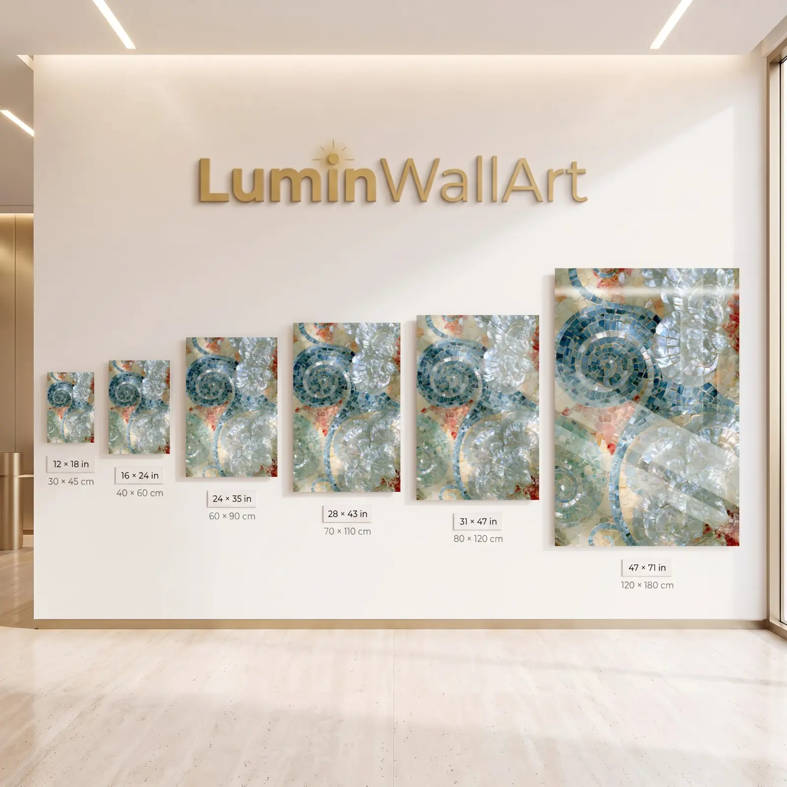 Mosaic Shell Glass Wall Art Coastal Spiral Tile | Tempered Glass Print — 6