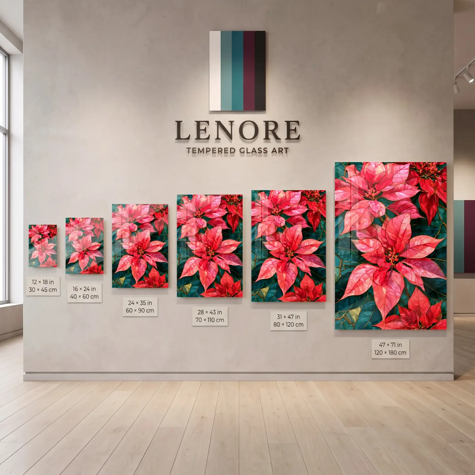 Poinsettia Stained Glass Botanical Red Festive Glass Wall Art — 5