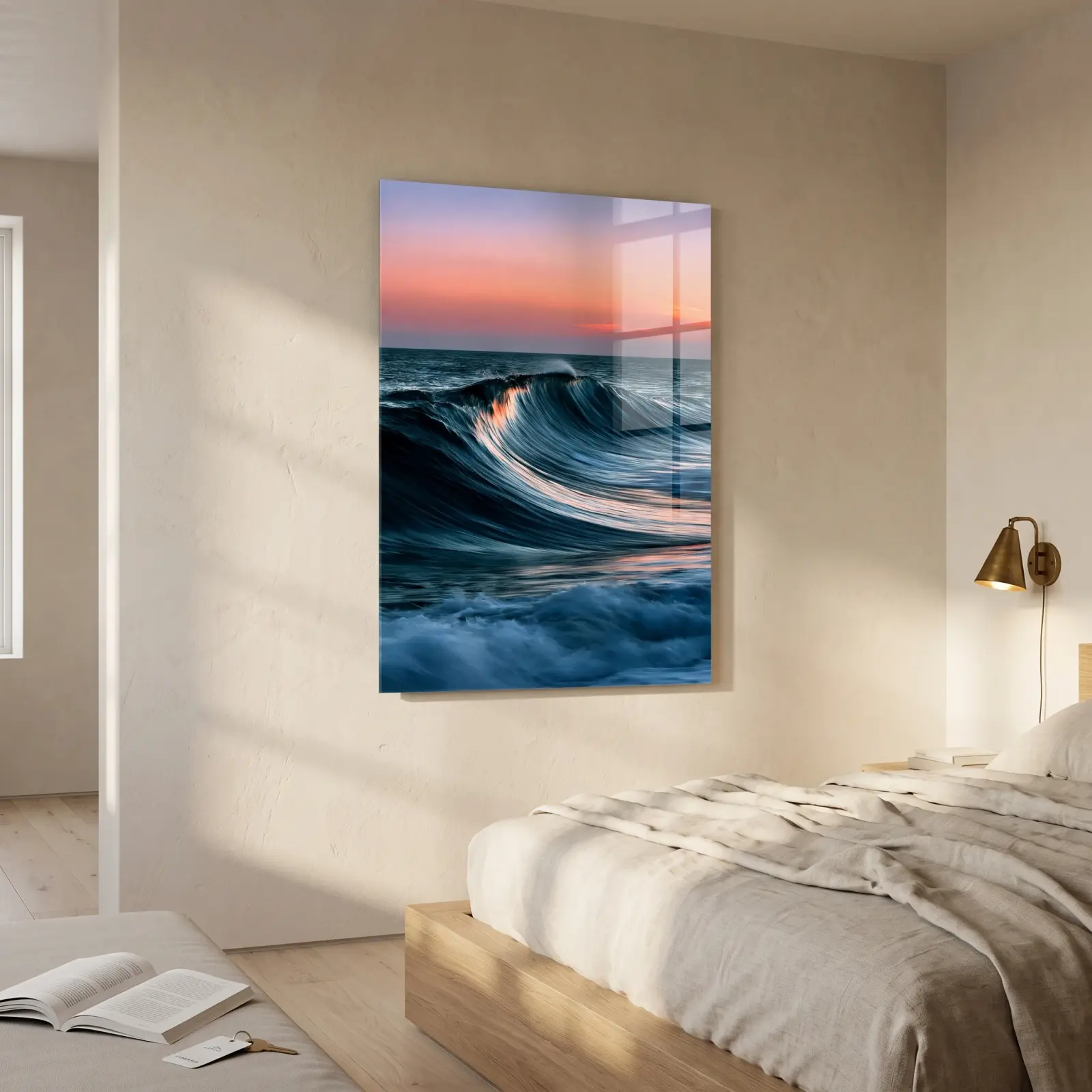 Ocean Wave Glass Wall Art Sunset Seascape | Tempered Glass Print