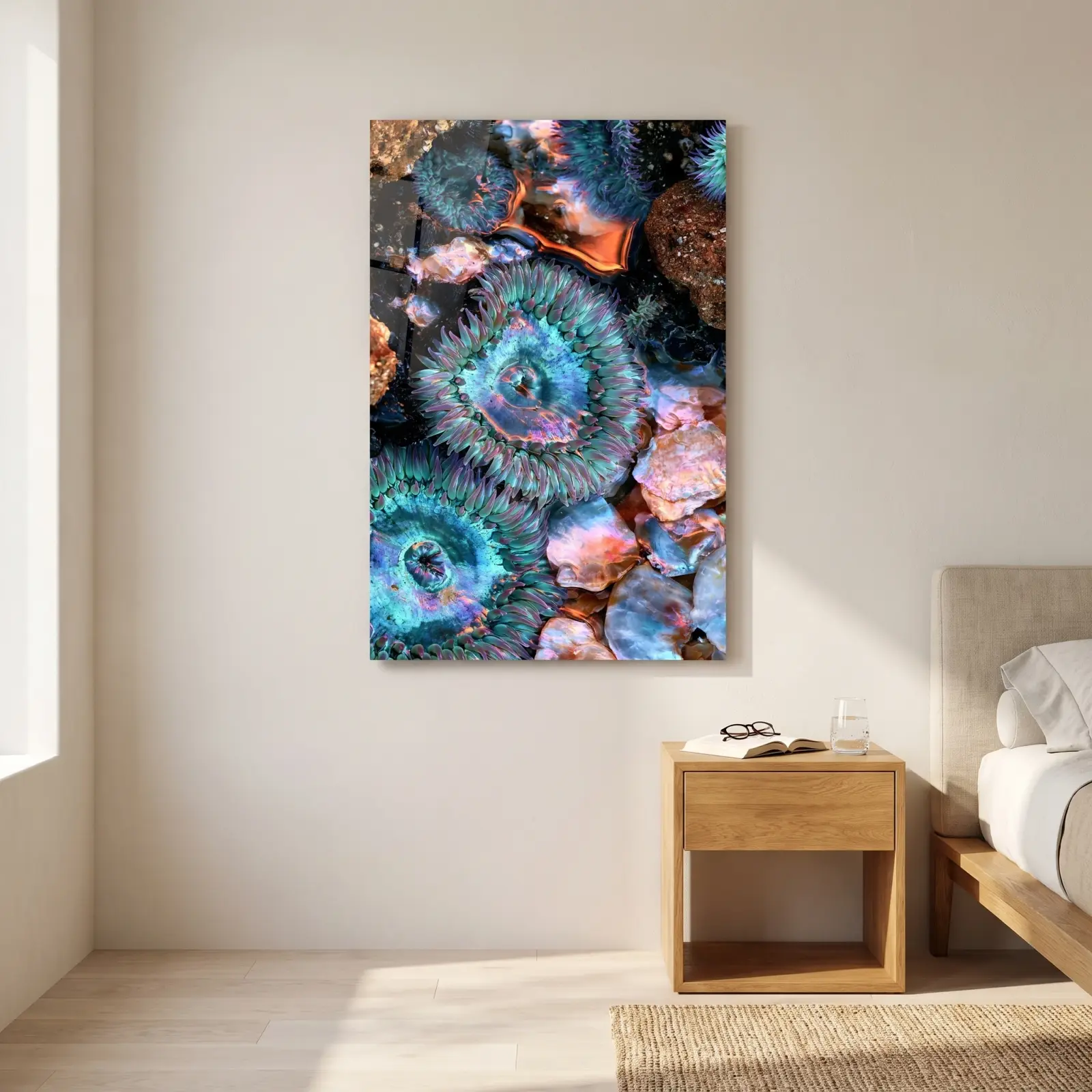 Sea Anemone Tide Pool Macro Ocean Glass Wall Art