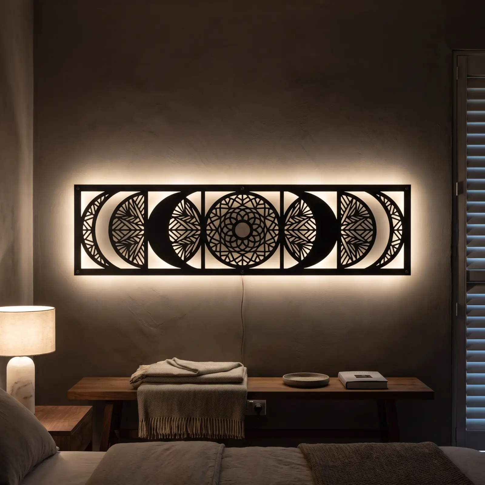 Moon Phase Metal LED Wall Art – Lunar Vigil, Bedroom and Living Room Decor — 4