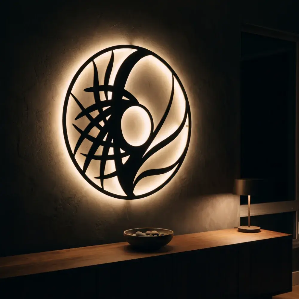 Circle Metal LED Wall Art – Tidal Orbit, Modern Backlit Living Room Decor for Couples