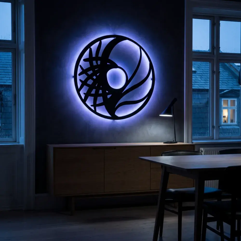 Circle Metal LED Wall Art – Tidal Orbit, Modern Backlit Living Room Decor for Couples — 2