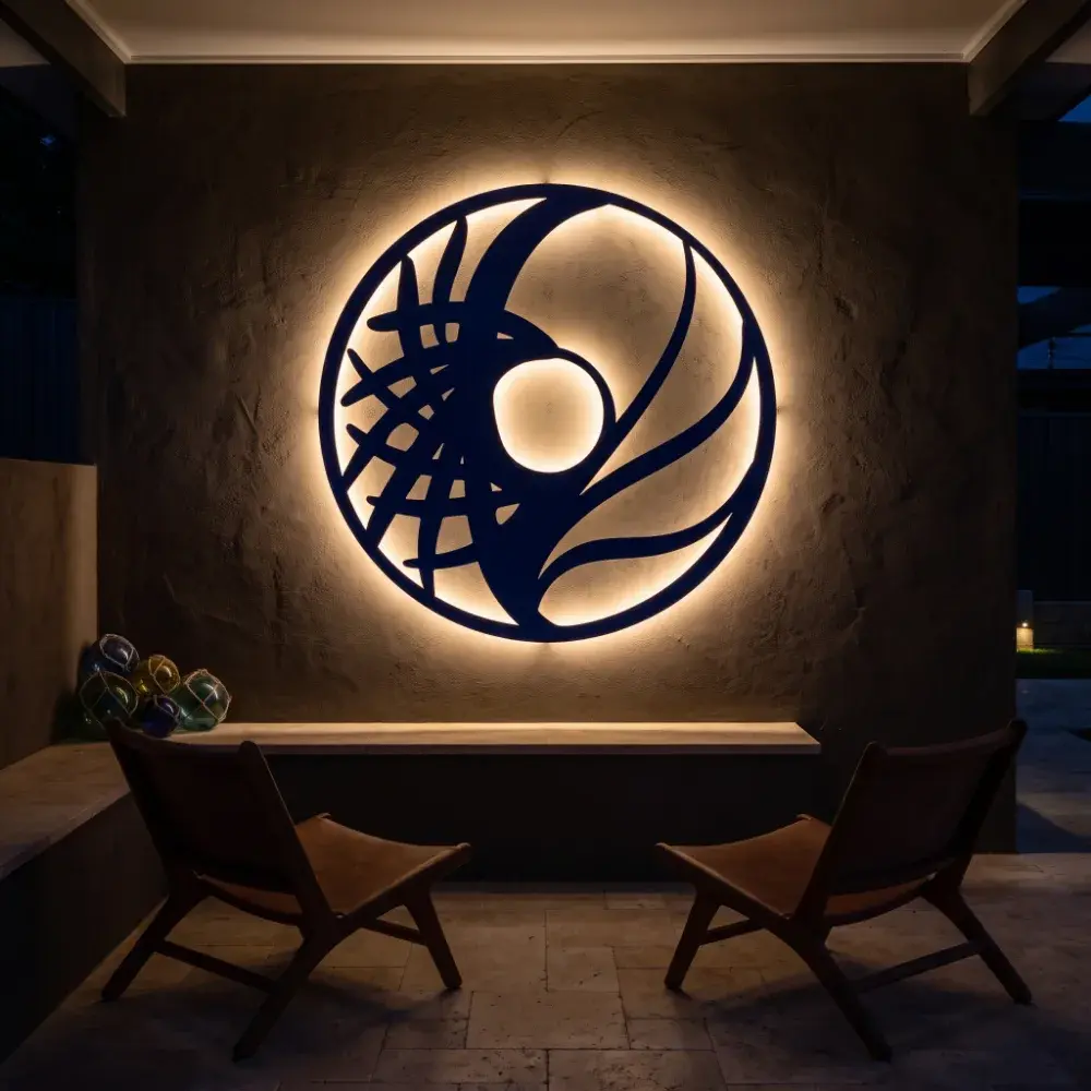 Circle Metal LED Wall Art – Tidal Orbit, Modern Backlit Living Room Decor for Couples — 4