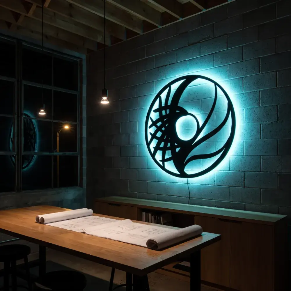 Circle Metal LED Wall Art – Tidal Orbit, Modern Backlit Living Room Decor for Couples — 5