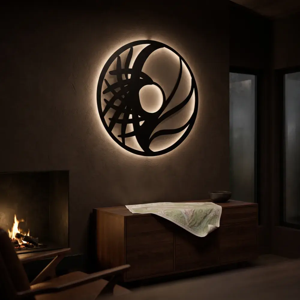 Circle Metal LED Wall Art – Tidal Orbit, Modern Backlit Living Room Decor for Couples — 6