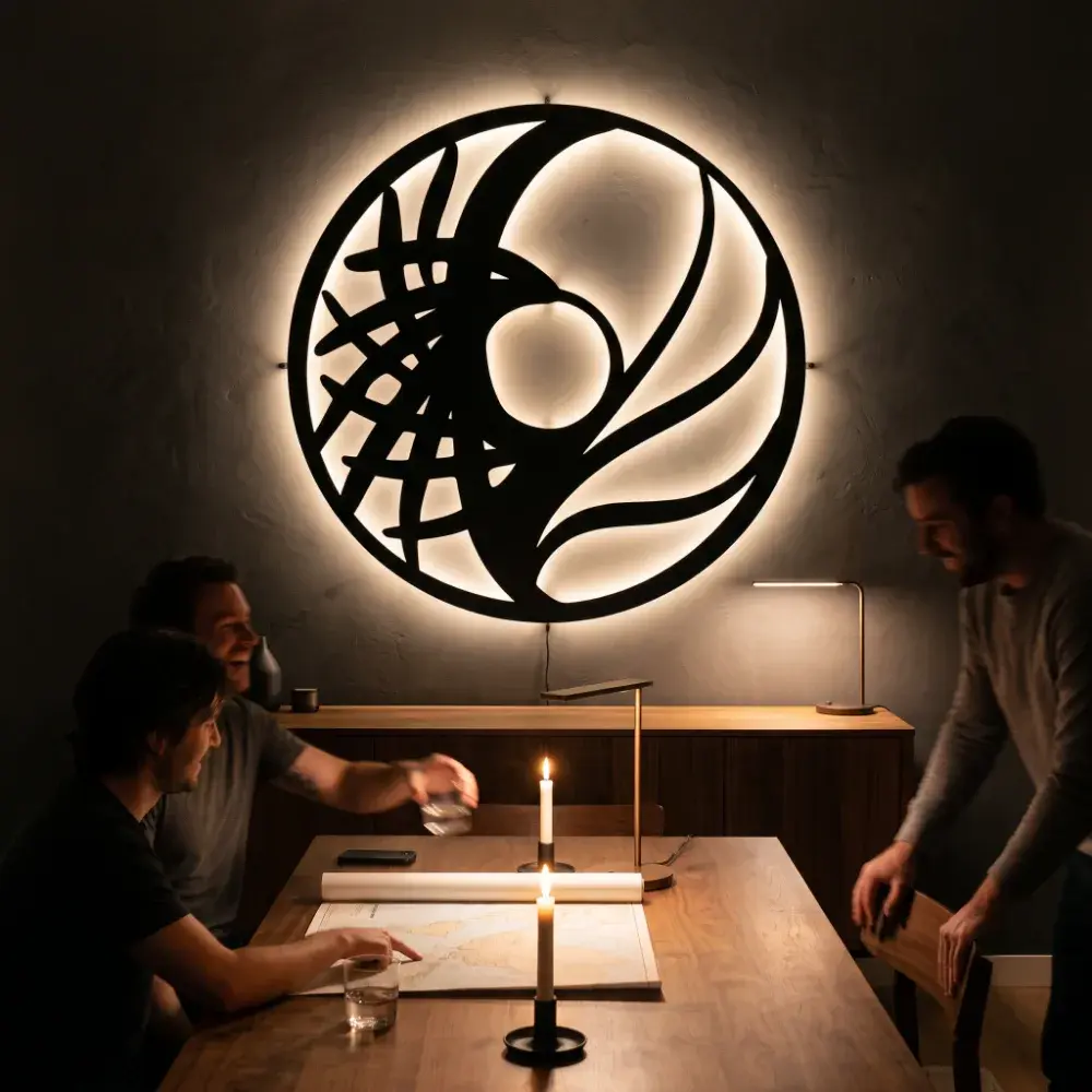 Circle Metal LED Wall Art – Tidal Orbit, Modern Backlit Living Room Decor for Couples — 9