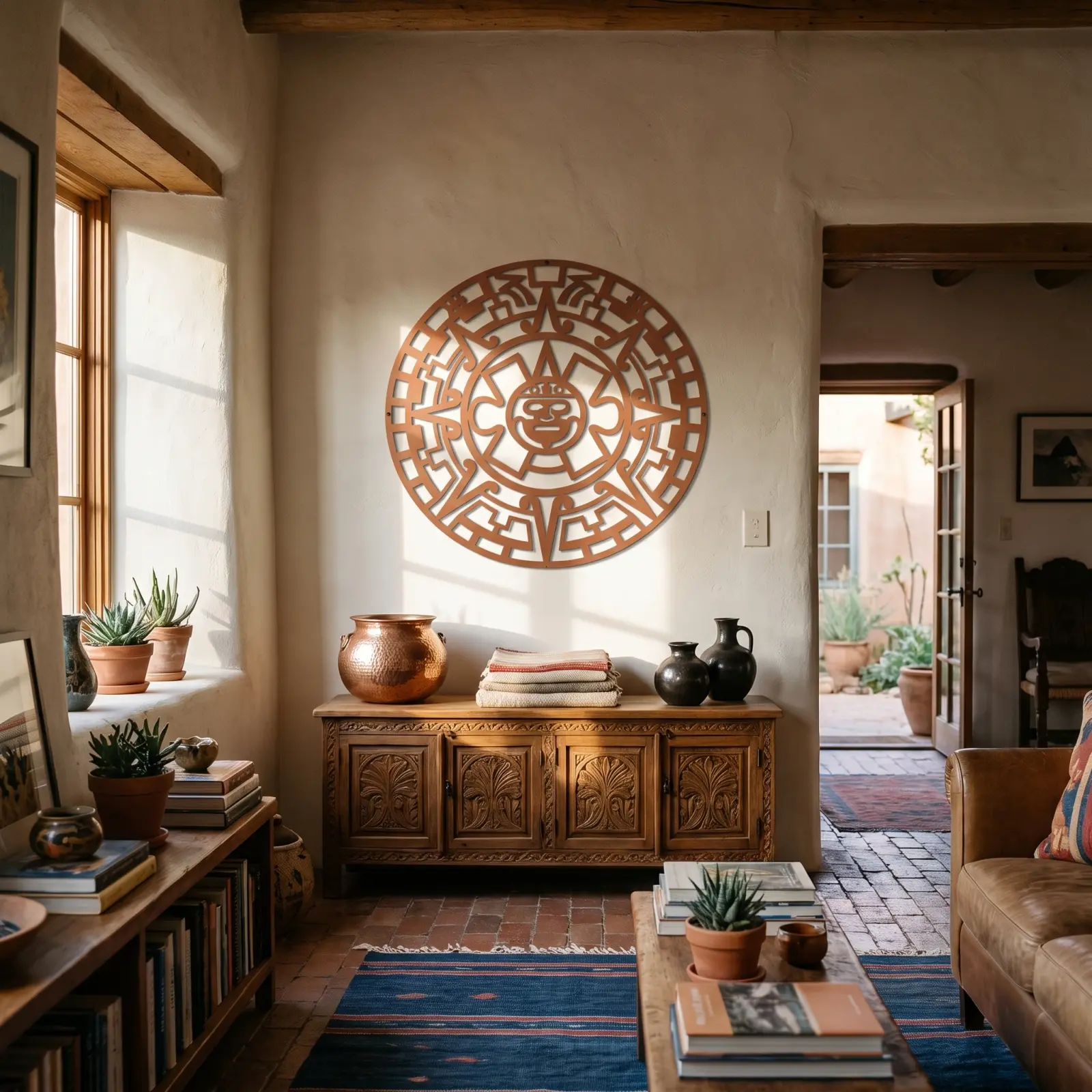 Aztec Sun Stone Metal Wall Art – Solar Codex, Living Room Heritage Decor