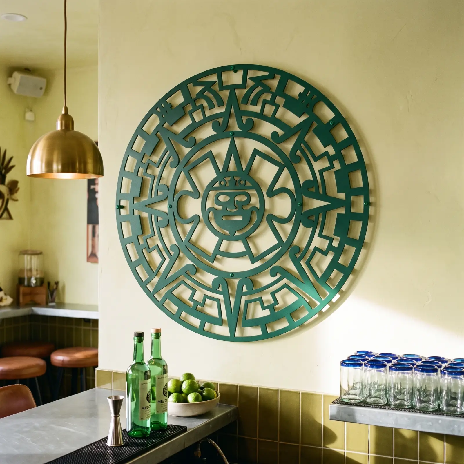 Aztec Sun Stone Metal Wall Art – Solar Codex, Living Room Heritage Decor — 3
