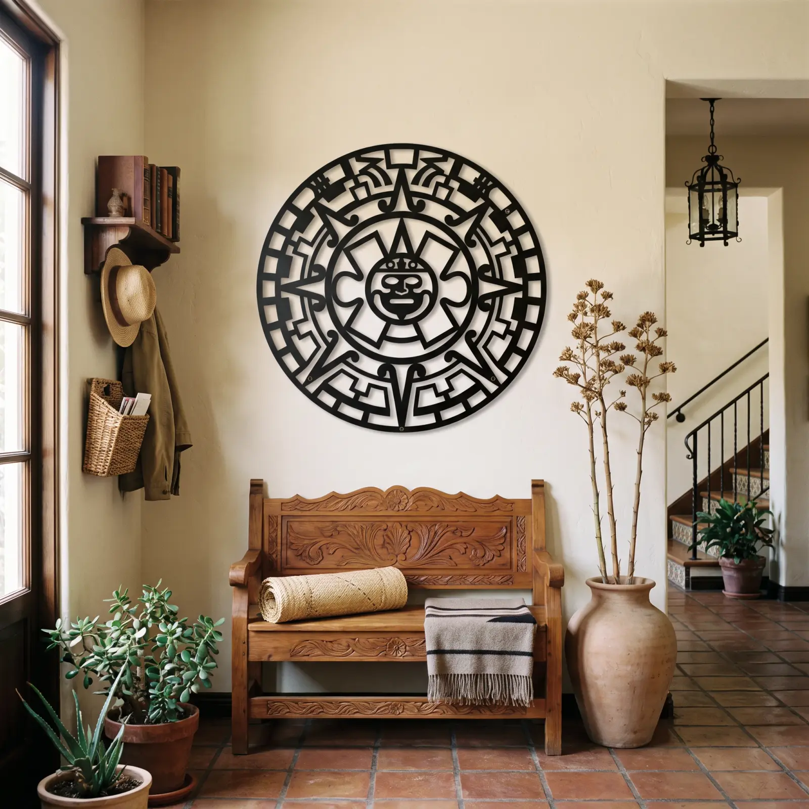 Aztec Sun Stone Metal Wall Art – Solar Codex, Living Room Heritage Decor — 4