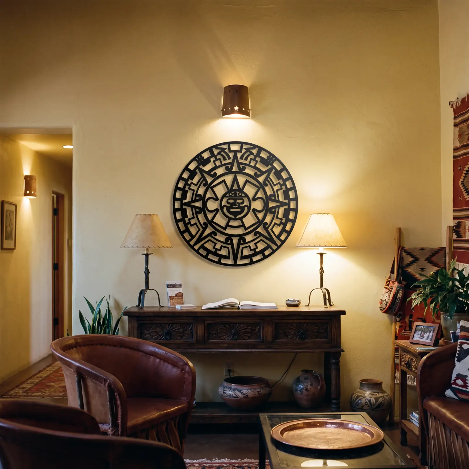 Aztec Sun Stone Metal Wall Art – Solar Codex, Living Room Heritage Decor — 5