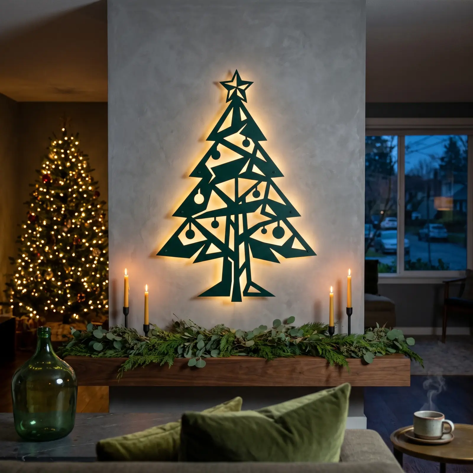 Christmas Tree LED Metal Wall Art Backlit – Prism Pine, Mantel and Entryway Decor