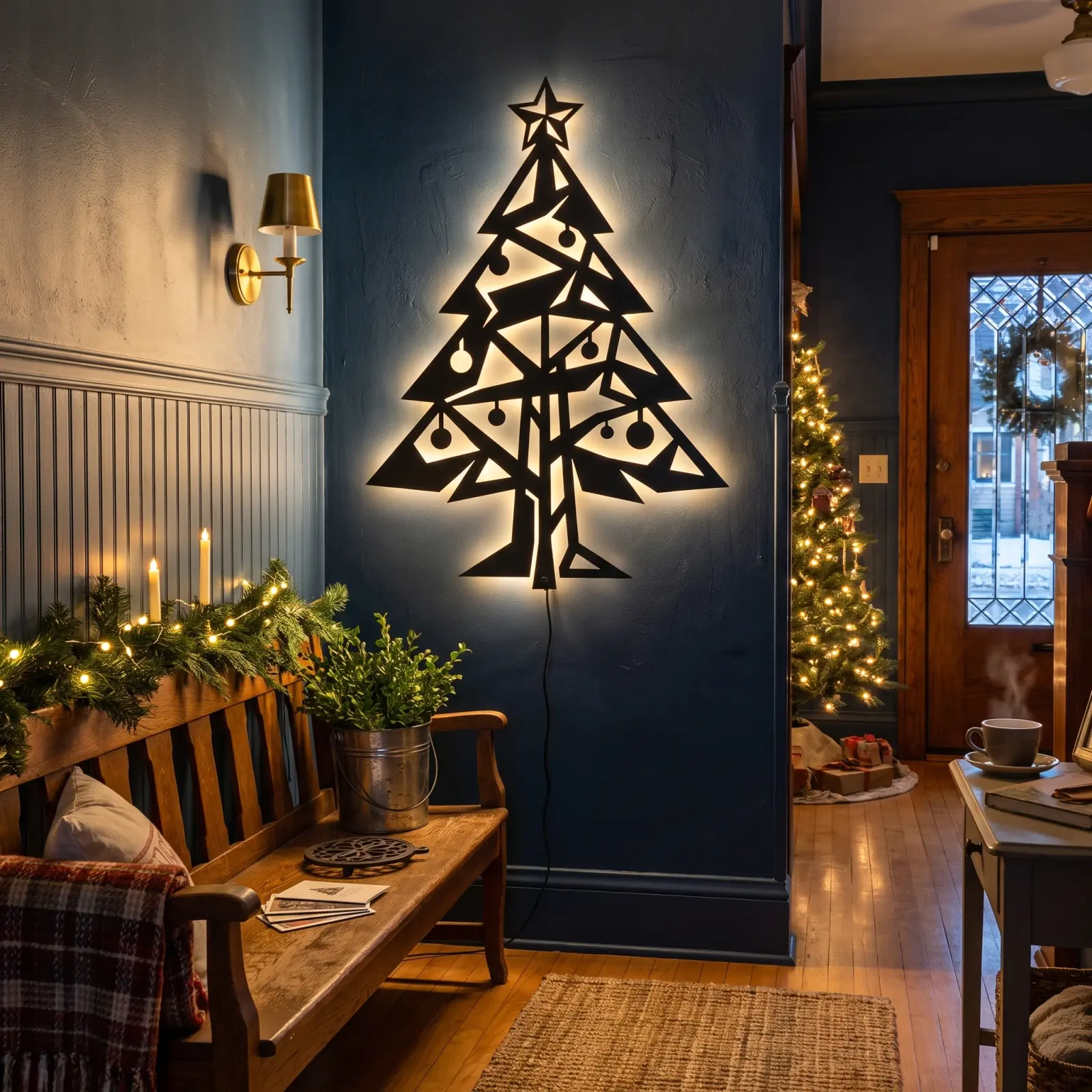 Christmas Tree LED Metal Wall Art Backlit – Prism Pine, Mantel and Entryway Decor — 3