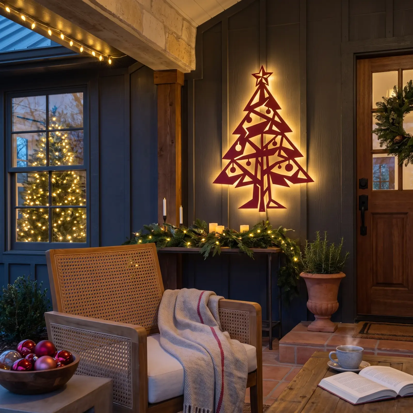 Christmas Tree LED Metal Wall Art Backlit – Prism Pine, Mantel and Entryway Decor — 5