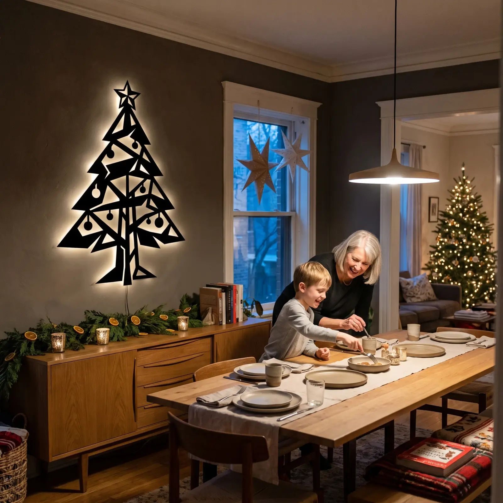 Christmas Tree LED Metal Wall Art Backlit – Prism Pine, Mantel and Entryway Decor — 6