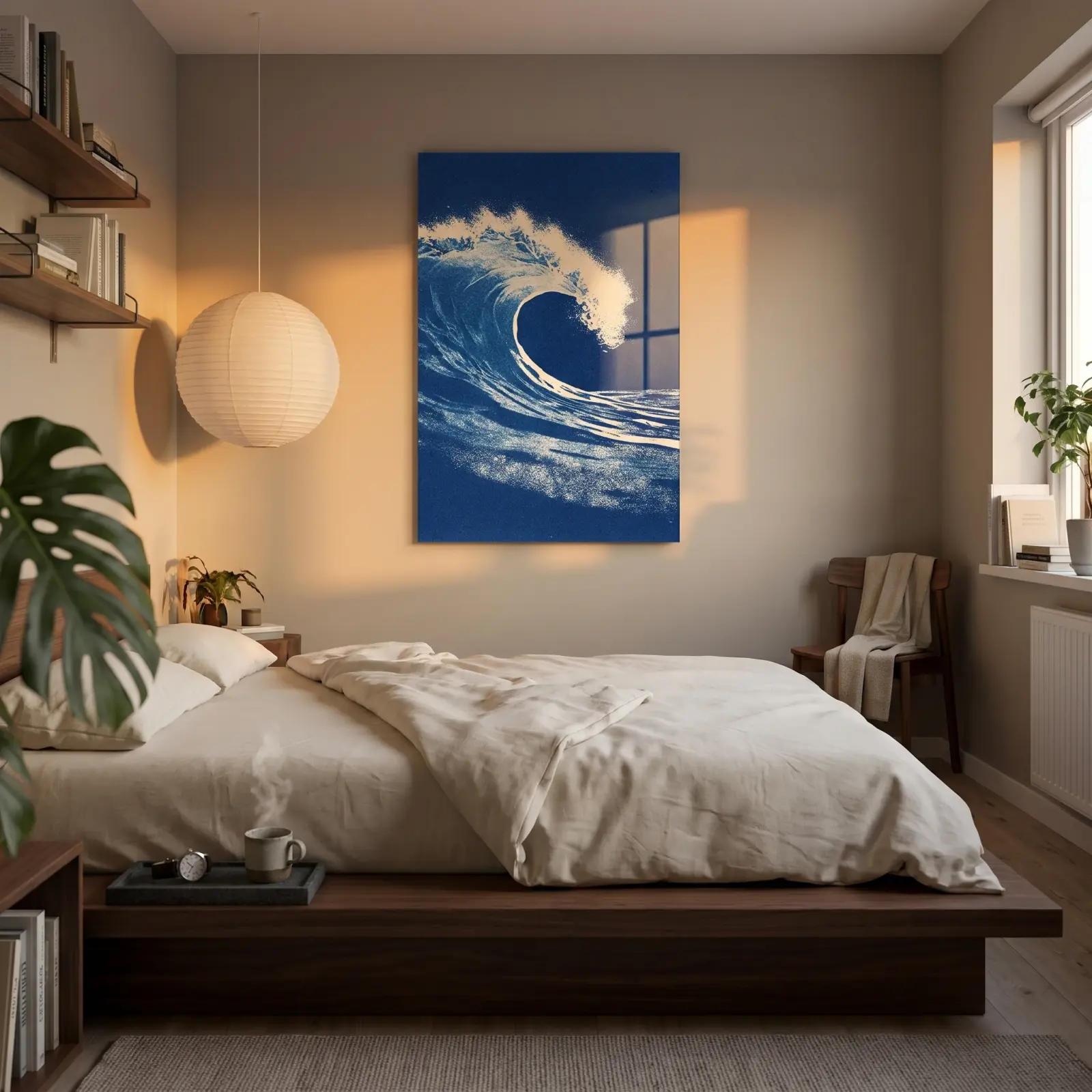 Blue Ocean Wave Cyanotype Coastal Glass Wall Art — 2