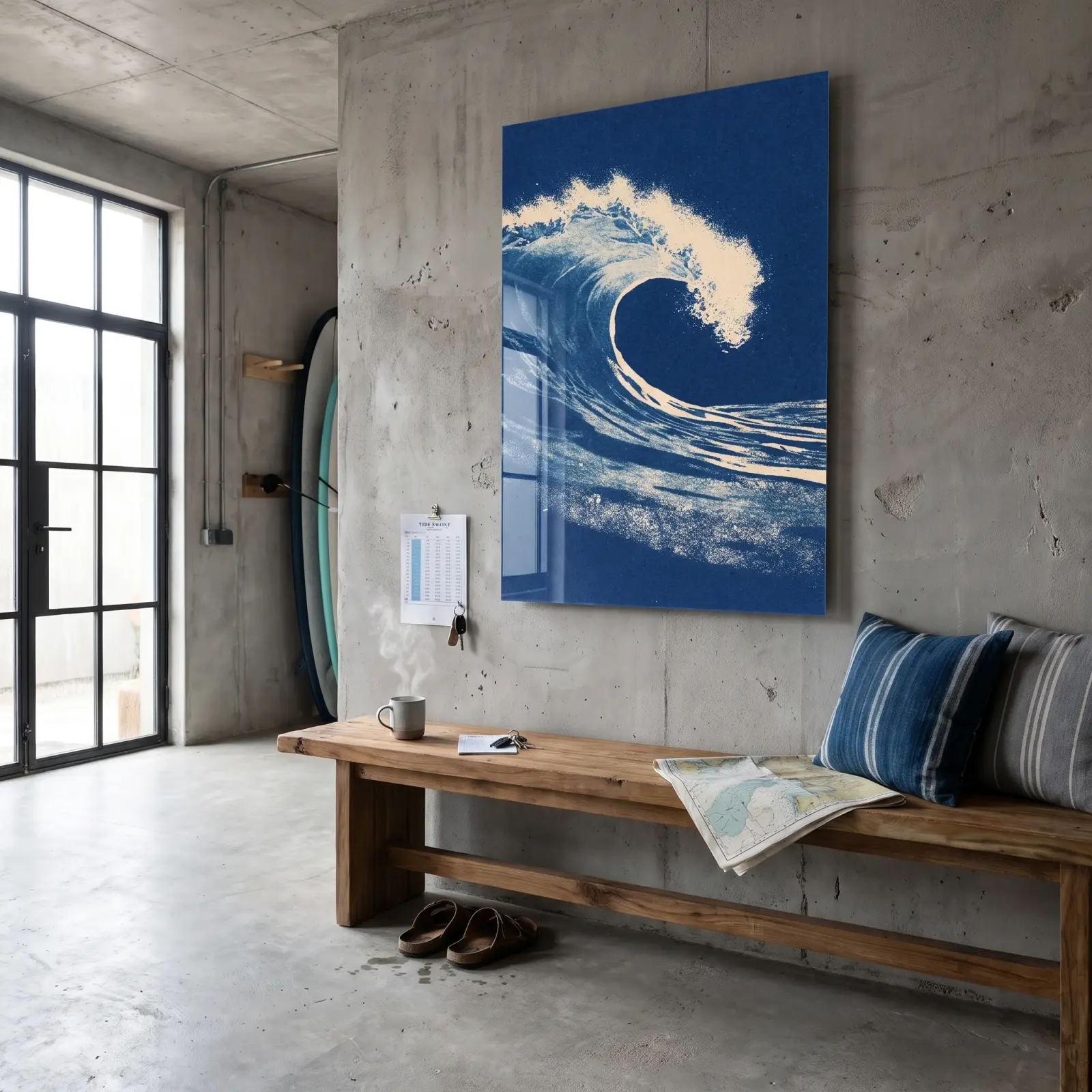 Blue Ocean Wave Cyanotype Coastal Glass Wall Art — 4