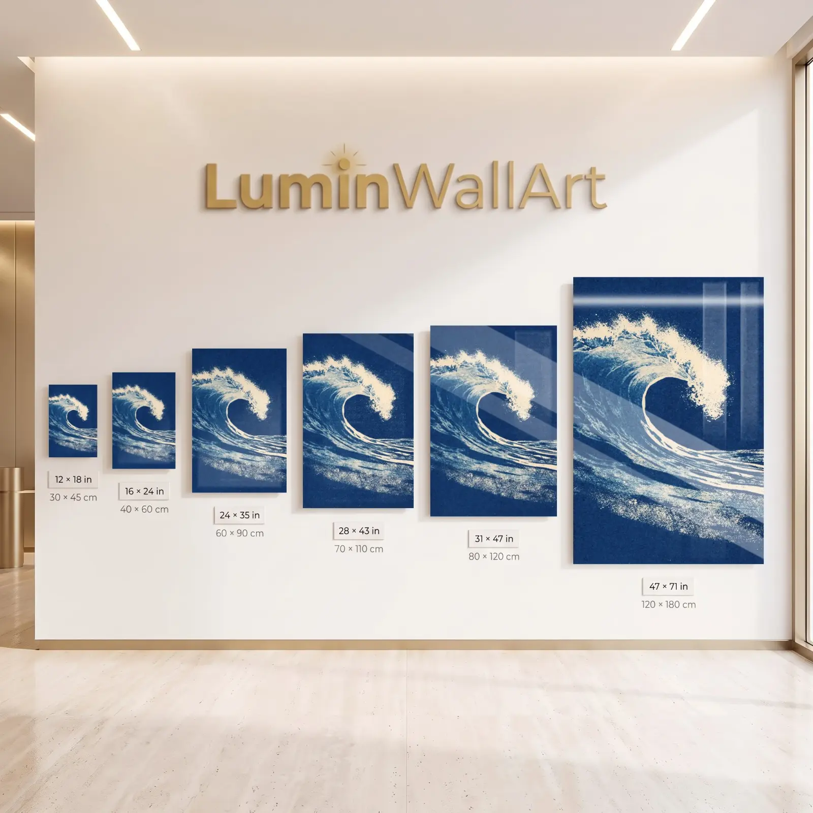 Blue Ocean Wave Cyanotype Coastal Glass Wall Art — 5