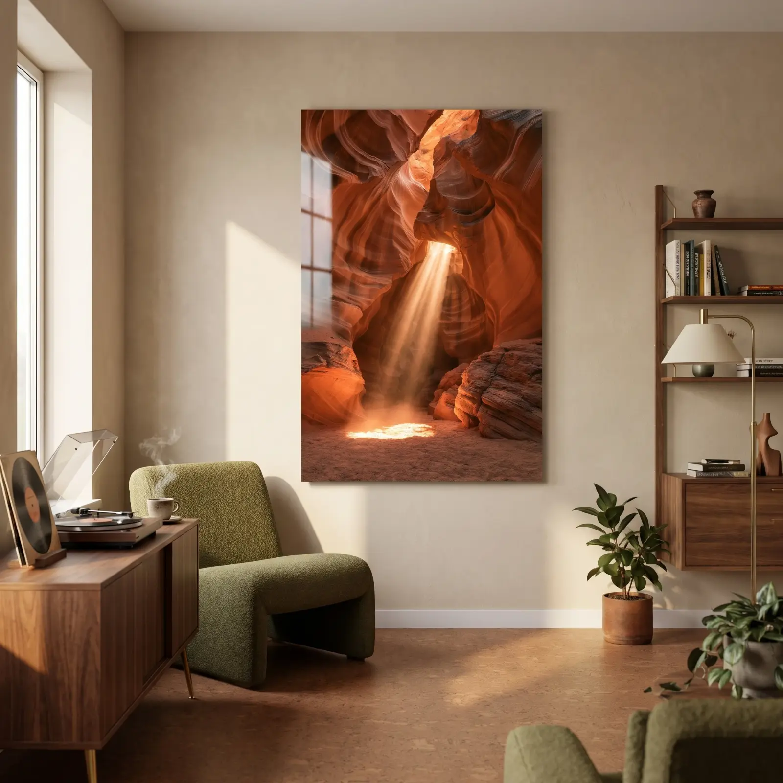 Slot Canyon Light Beam Desert Sandstone | Glass Wall Art
