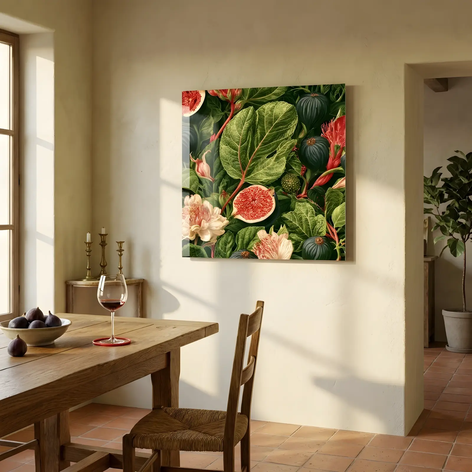 Fig Botanical Glass Wall Art Vintage Fruit Print | Glass Wall Decor