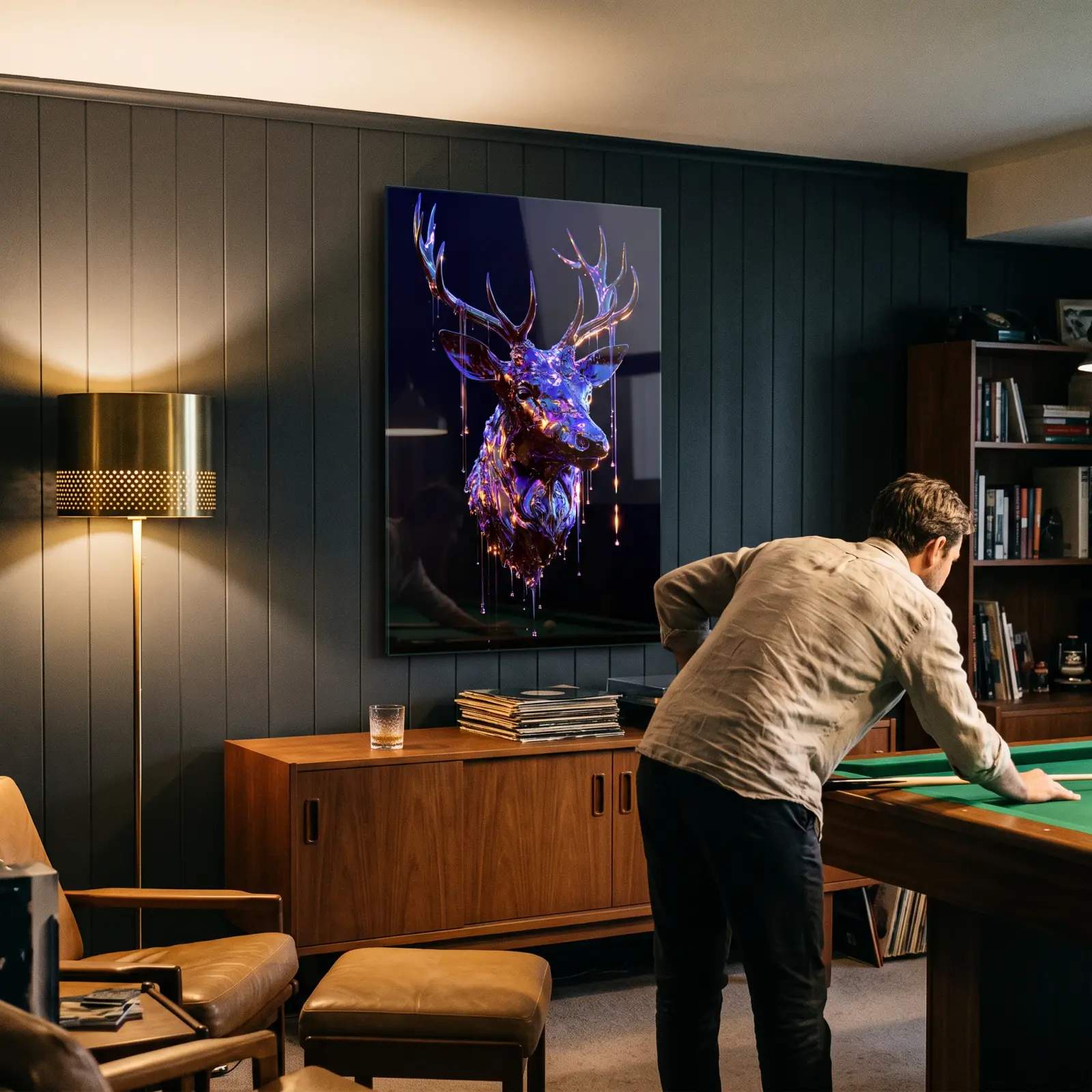 Liquid Stag Glass Wall Art Violet Neon Deer | Tempered Glass Print — 3