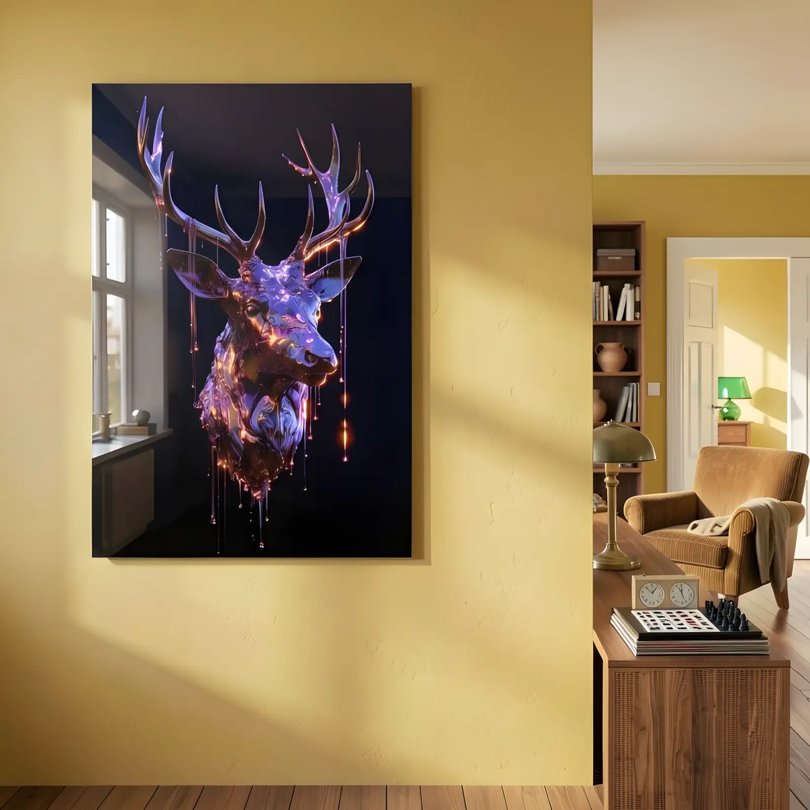 Liquid Stag Glass Wall Art Violet Neon Deer | Tempered Glass Print — 4