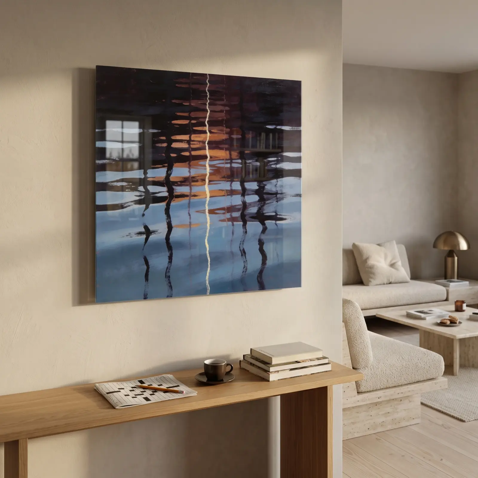 Harbor Reflection Abstract Water Ripple Art | Glass Wall Art