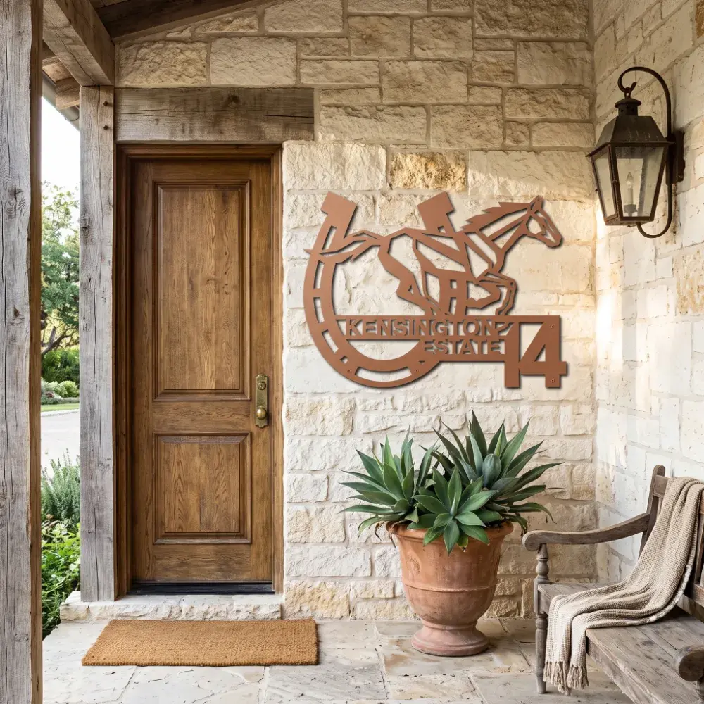 Custom Equestrian Estate Metal Address Sign – Arrival Gallop, Ranch Facade Decor