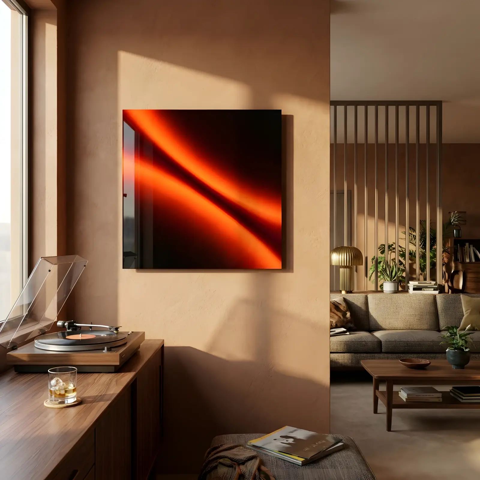 Orange Abstract Glass Wall Art Fiery Light Curve | Tempered Glass Print
