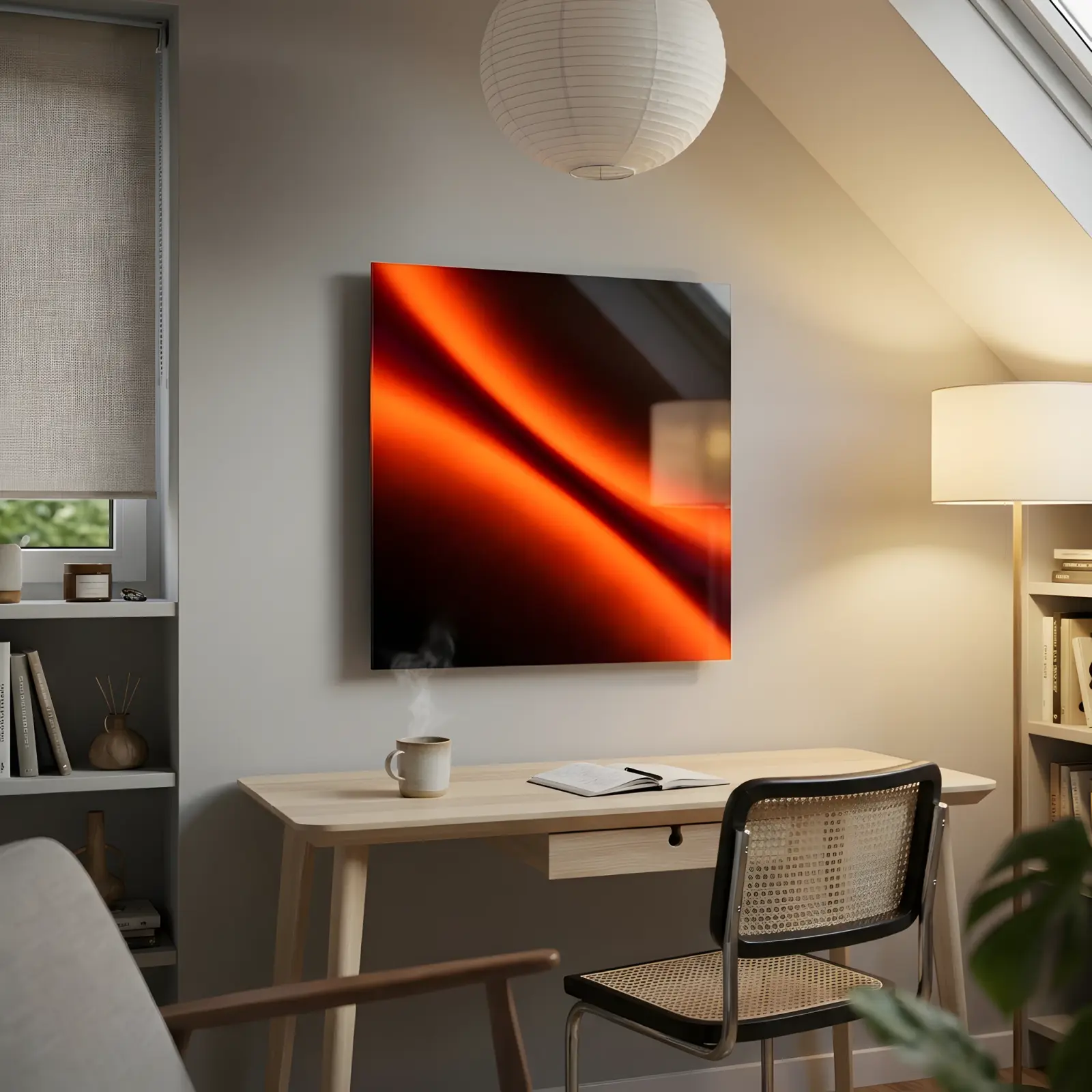 Orange Abstract Glass Wall Art Fiery Light Curve | Tempered Glass Print — 2