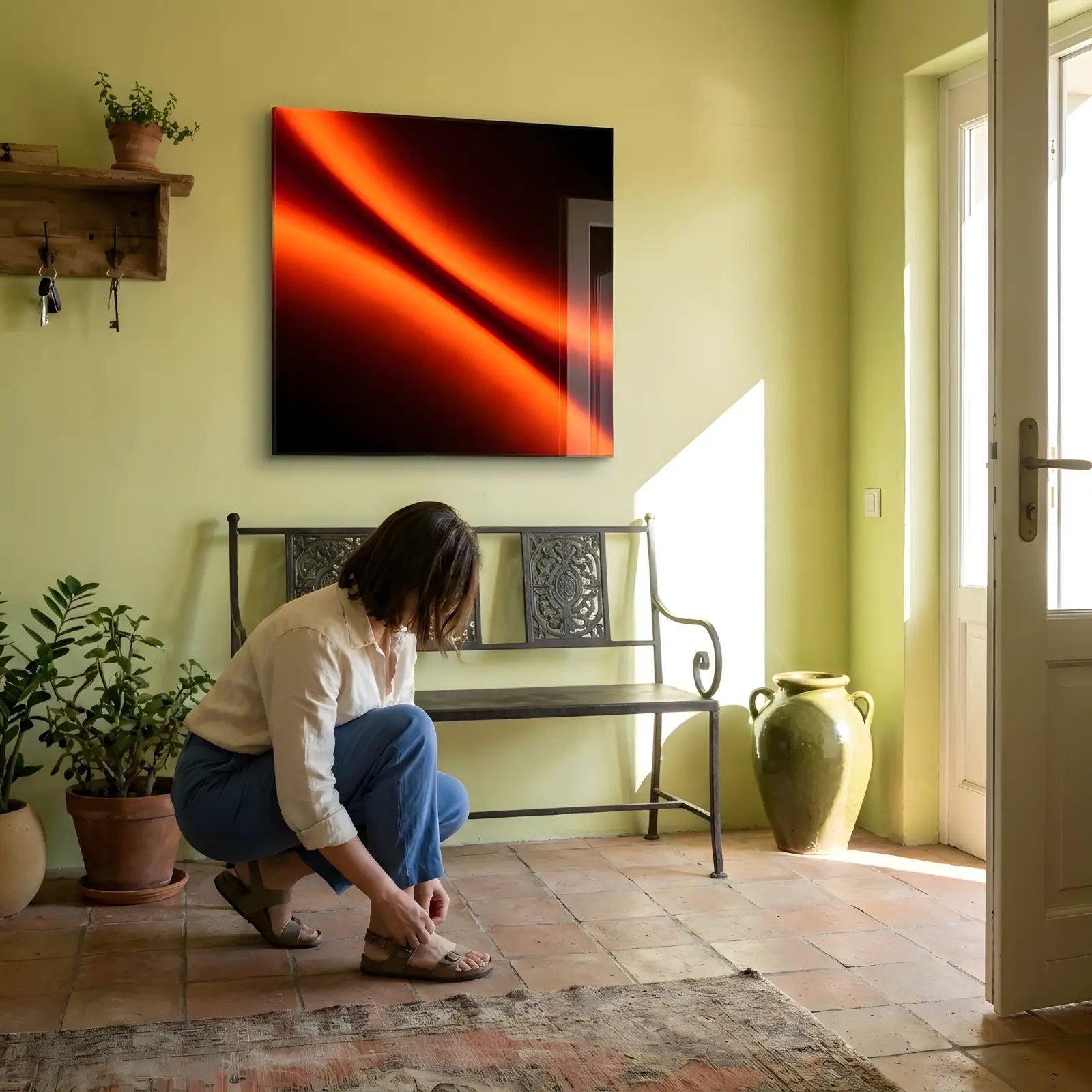 Orange Abstract Glass Wall Art Fiery Light Curve | Tempered Glass Print — 3