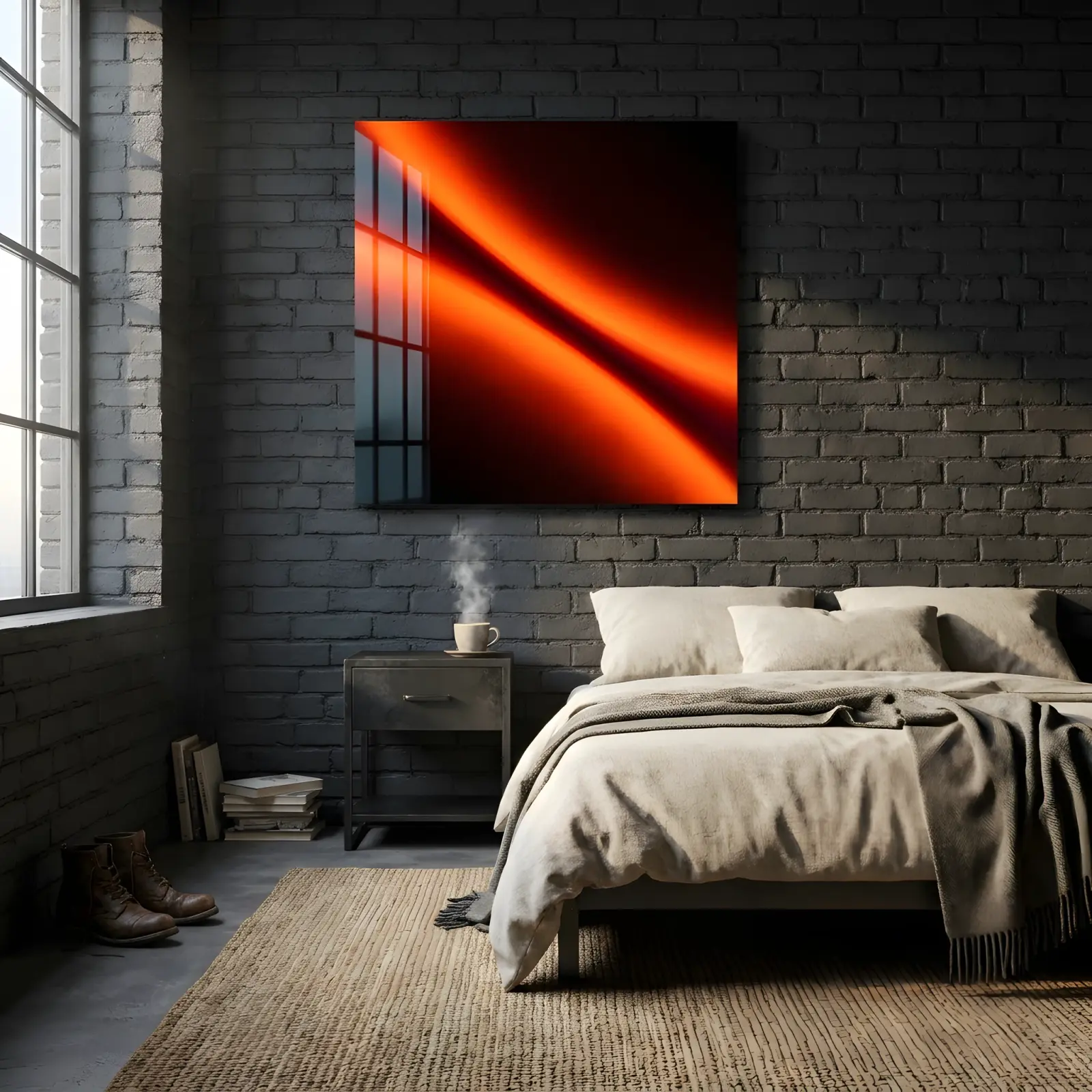Orange Abstract Glass Wall Art Fiery Light Curve | Tempered Glass Print — 4