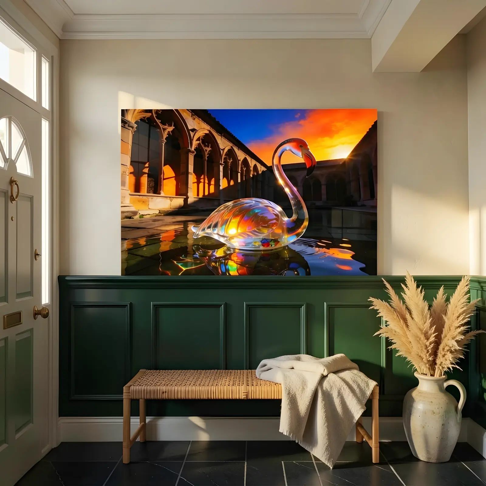 Surreal Flamingo Glass Wall Art Sunset Cloister Tempered Glass Print — 4
