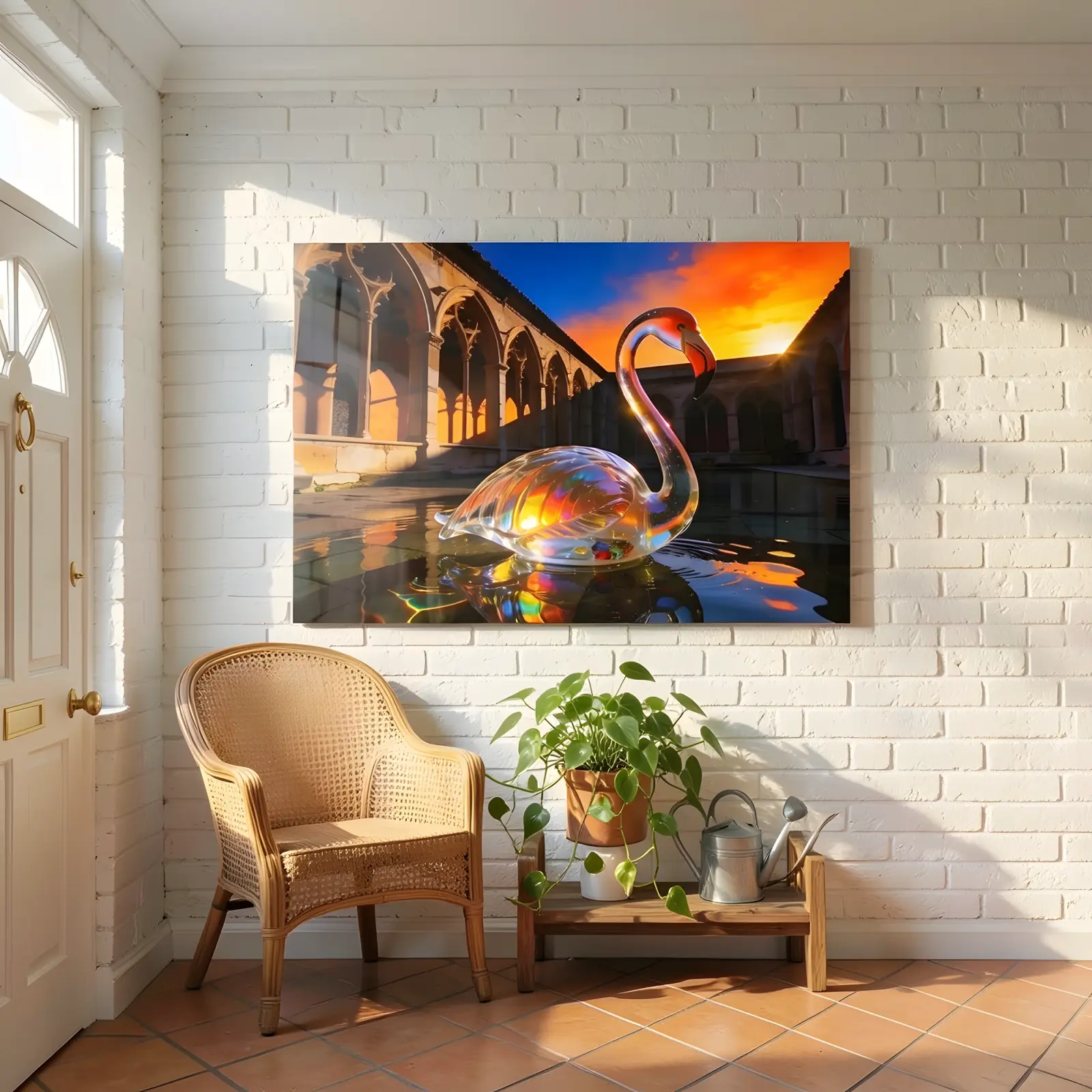 Surreal Flamingo Glass Wall Art Sunset Cloister Tempered Glass Print — 5