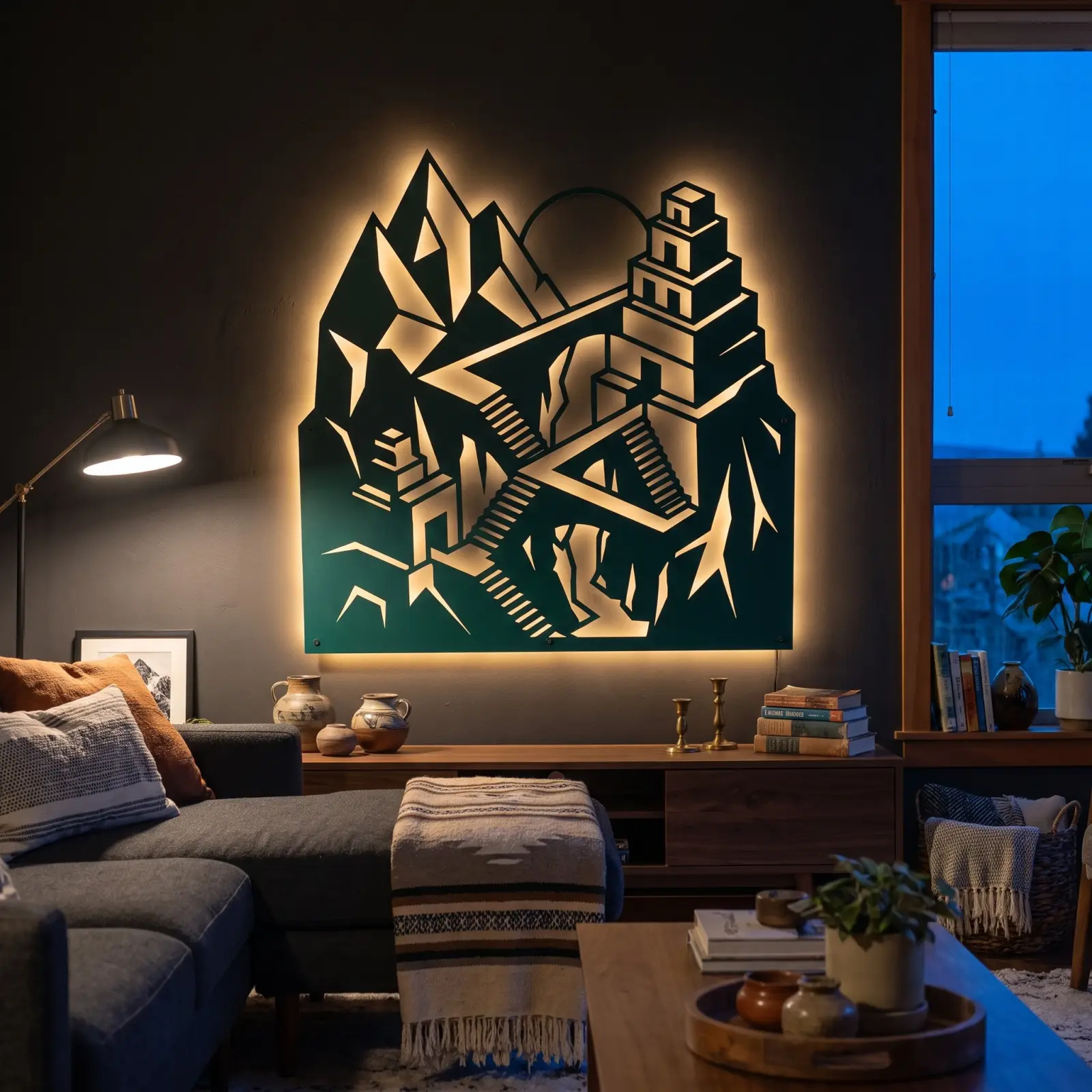 Mountain Temple Metal Wall Art – Skyward Passage, Entryway Statement Decor for Couples