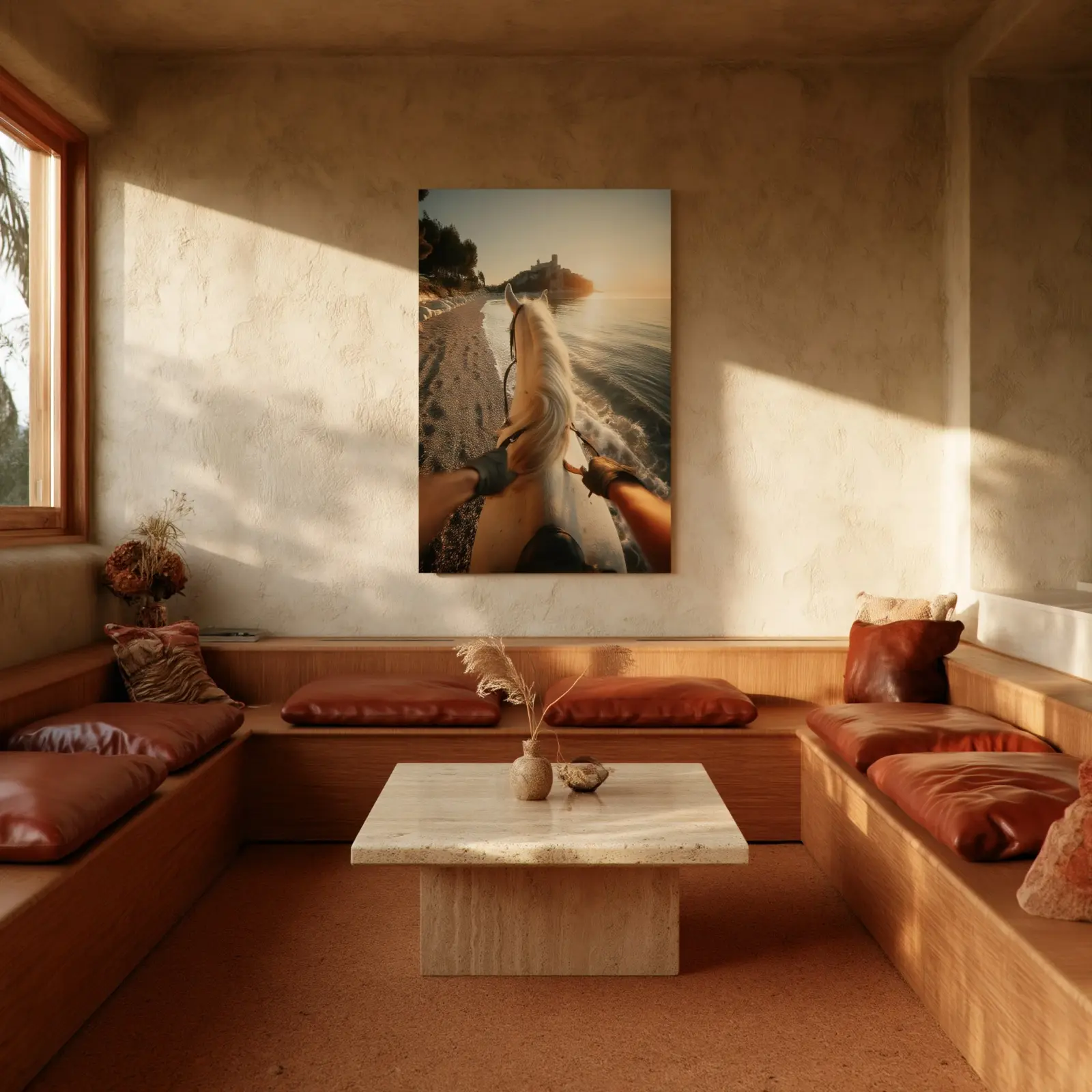 Horseback Beach Ride Golden Hour Coastal | Glass Wall Art — 2