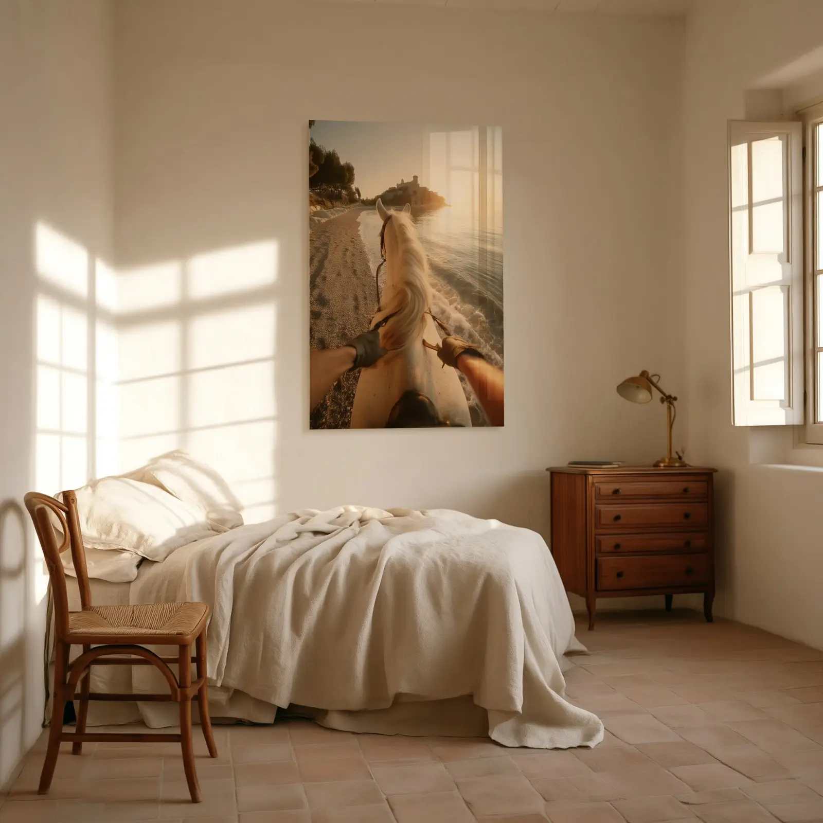 Horseback Beach Ride Golden Hour Coastal | Glass Wall Art — 3