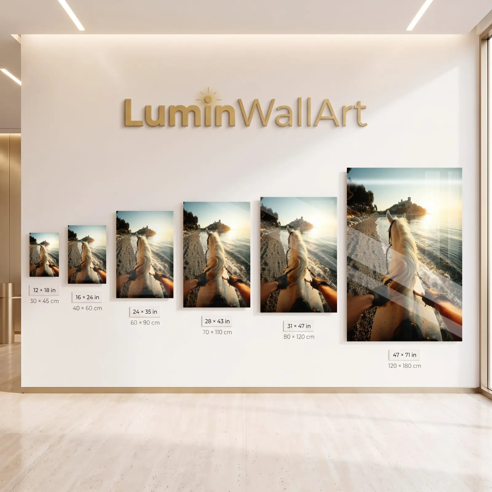 Horseback Beach Ride Golden Hour Coastal | Glass Wall Art — 5