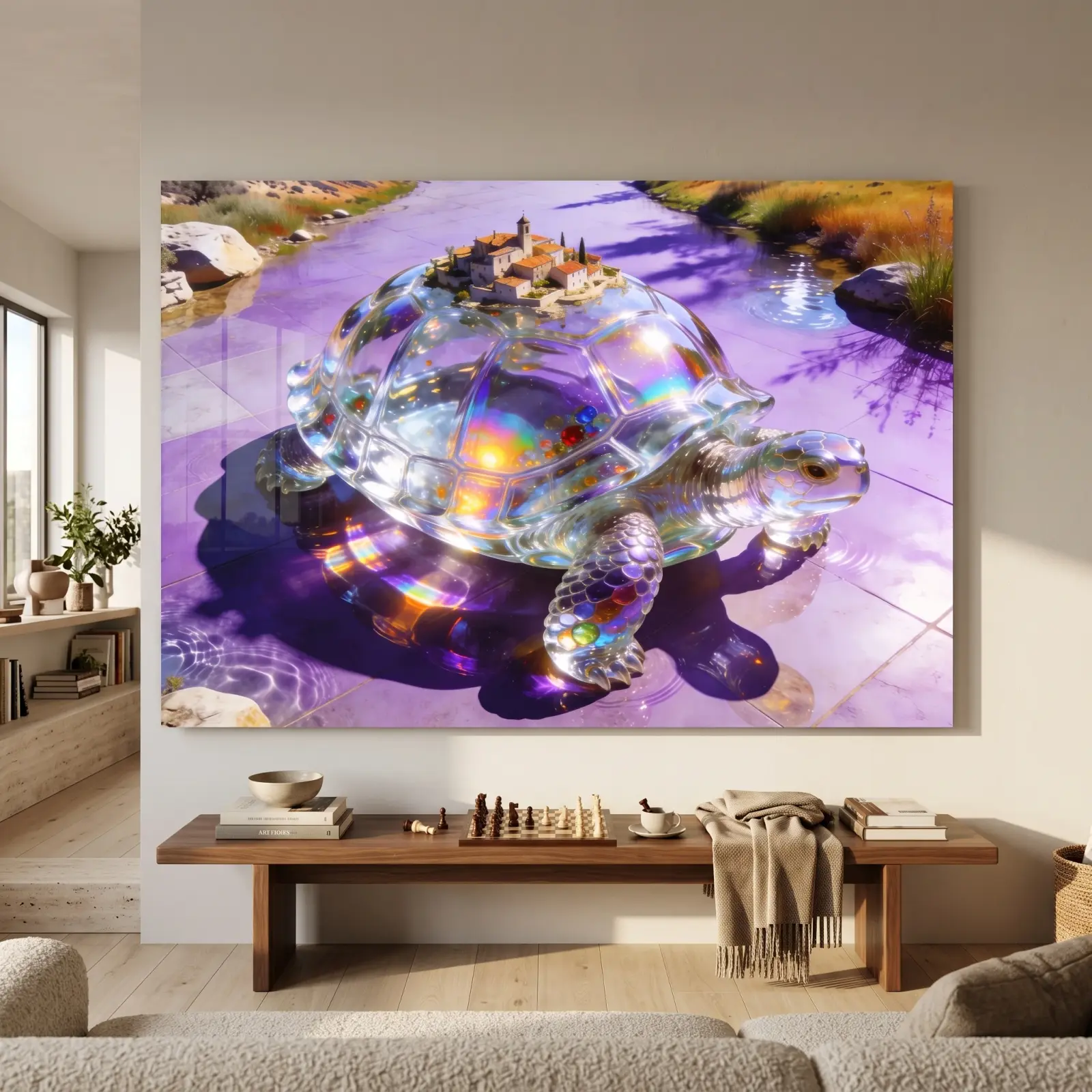 Crystal Tortoise Village Surreal Animal Design | Glass Wall Art